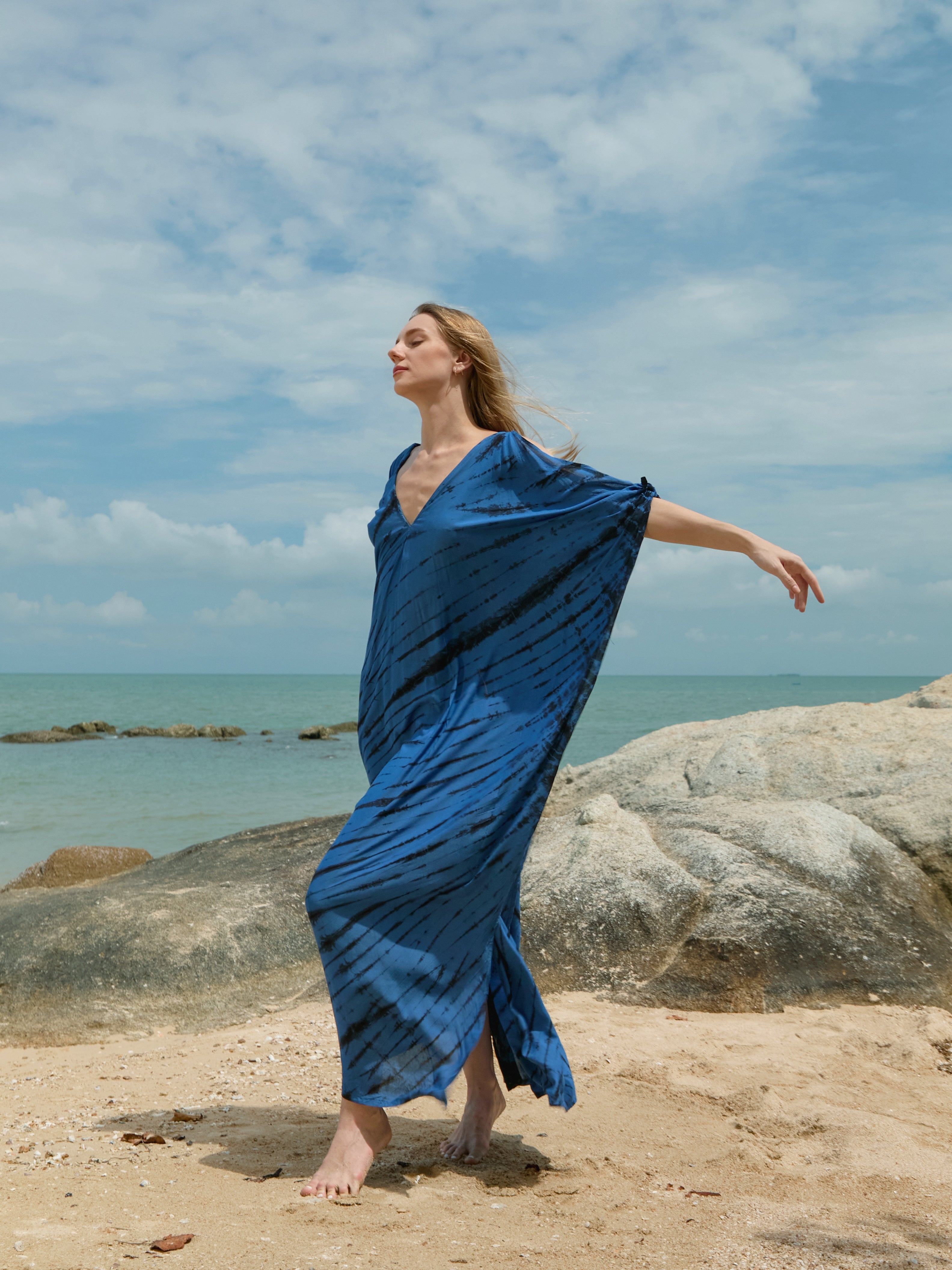 Shop Tie dye V Neck Kaftan Dress, Blue Boho Long Caftan - Resort Dress - Bohemian Long Kaftan for beach dress resortwear from Coco De Chom?