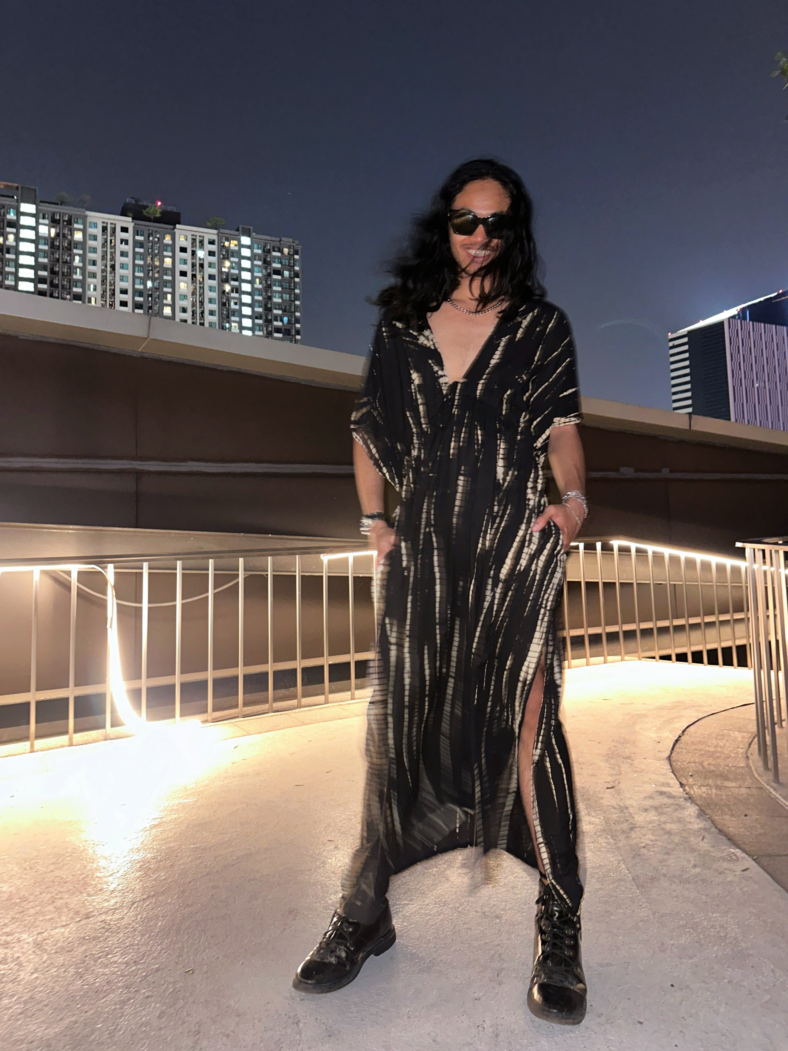 Goddess Tie Dye Kaftan Maxi Dress - Black