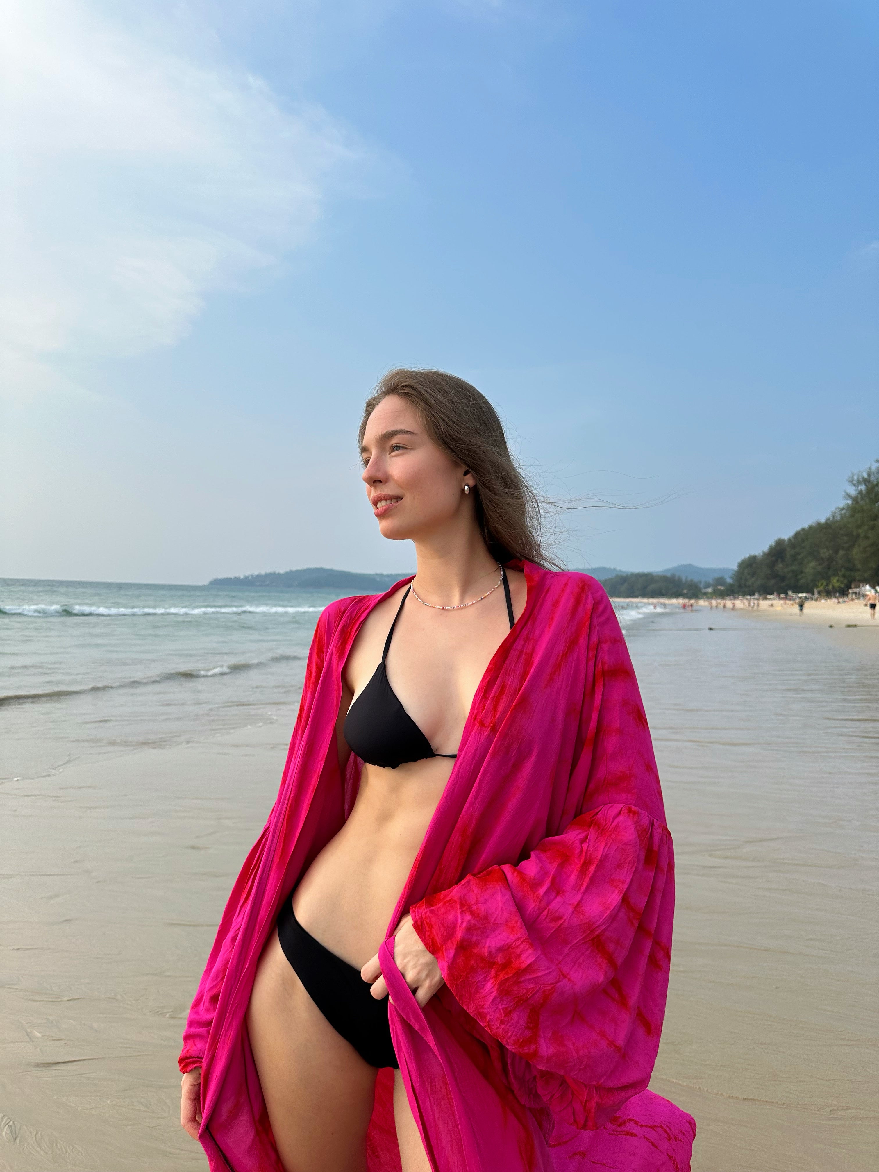 Shop Fuchsia Kimono Robe Jacket is as luxurious as it is versatile, Hot pink kimono robe tie dye for beach coverup, boho style tie dye kimono robe , handmade kimono robe tie dye