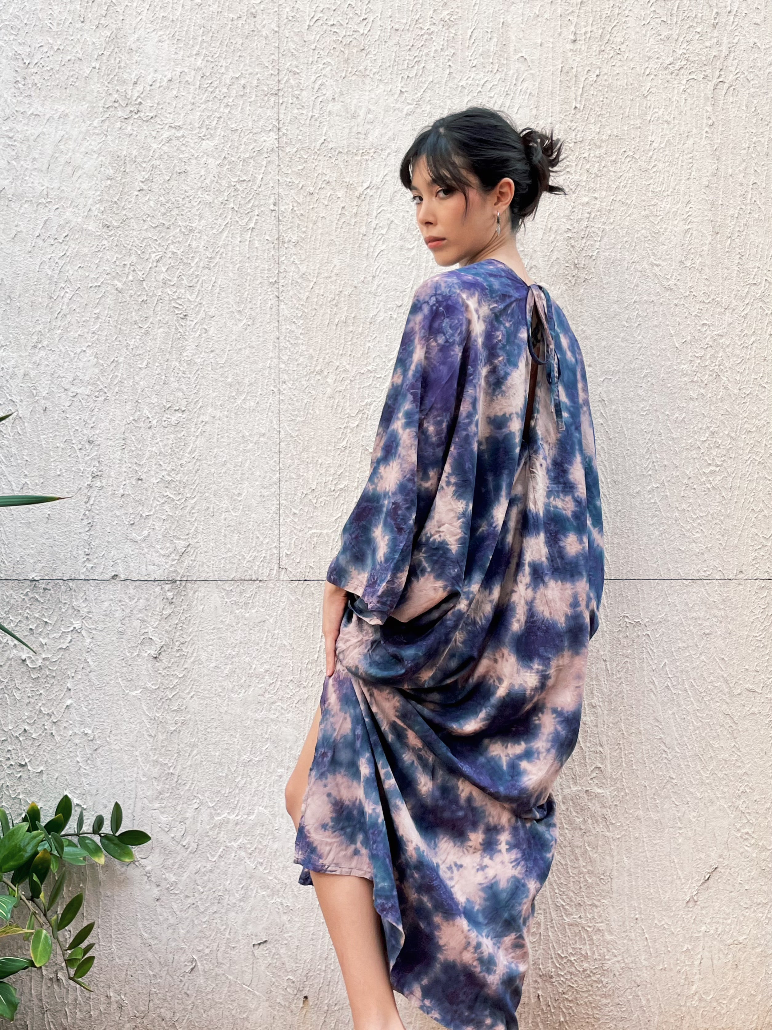 Shop Tie Dye Long Sleeve Kaftan Maxi Dress: Goddess Kaftan Boho Dress in indigo Tie dye- Turn up the resort vibe and protect yourself from the sun with our Long-Sleeve Goddess Kaftan