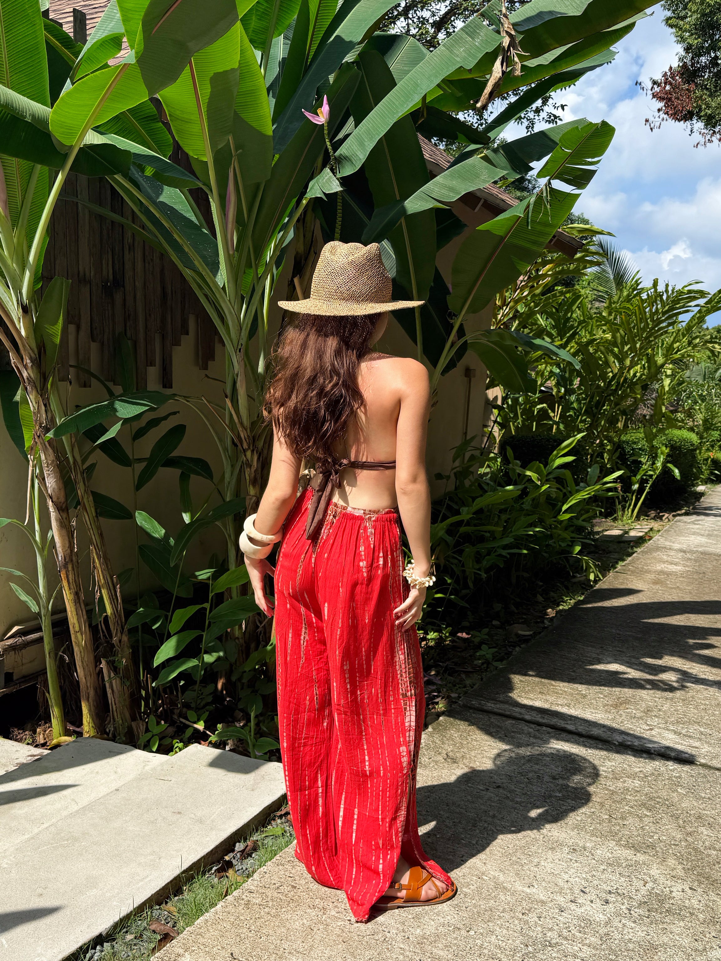 Summer Tie Dye Boho Pants – Wide Leg Pants - Red