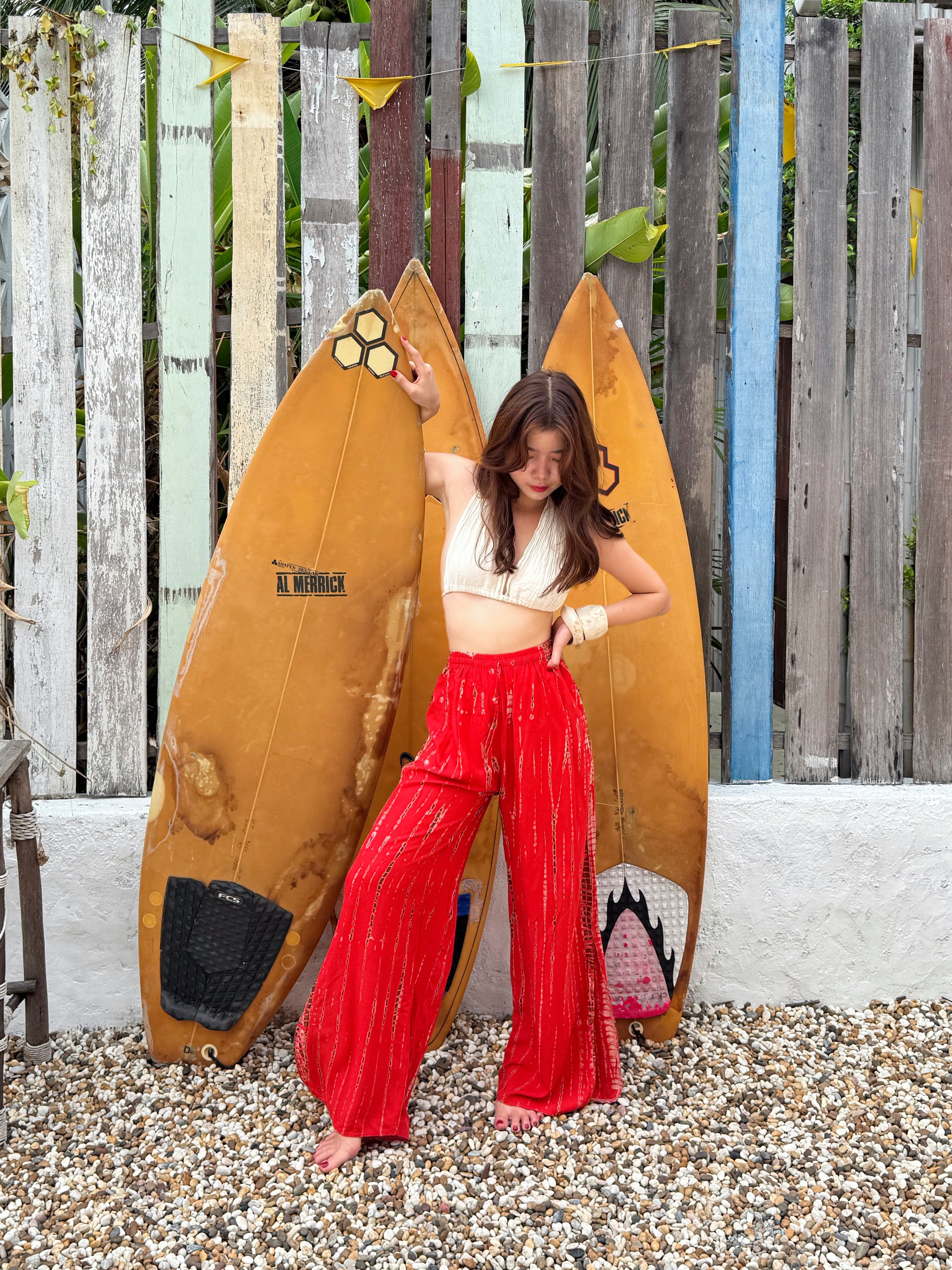 Summer Tie Dye Boho Pants – Wide Leg Pants - Red