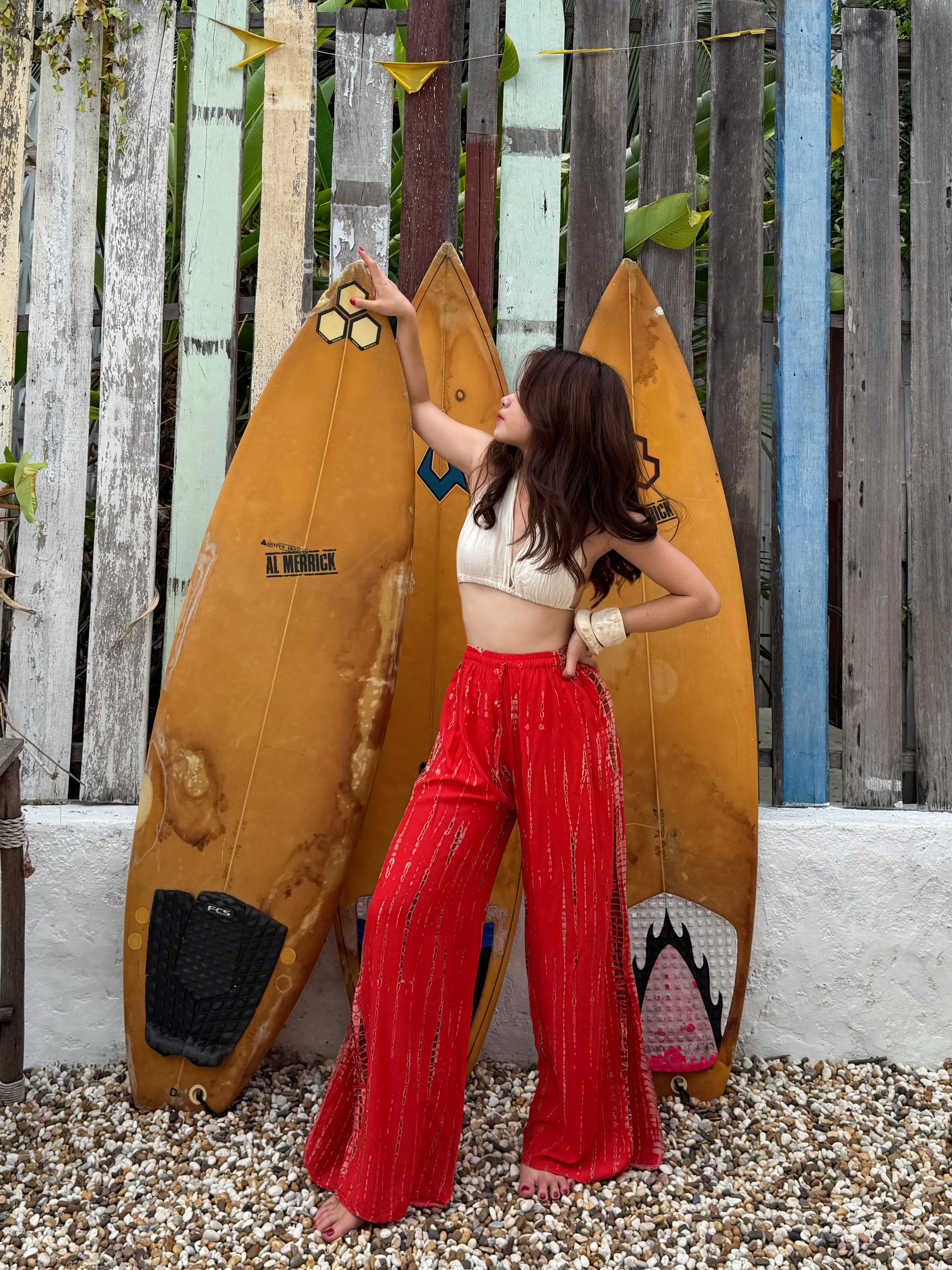 Summer Tie Dye Boho Pants – Wide Leg Pants - Red