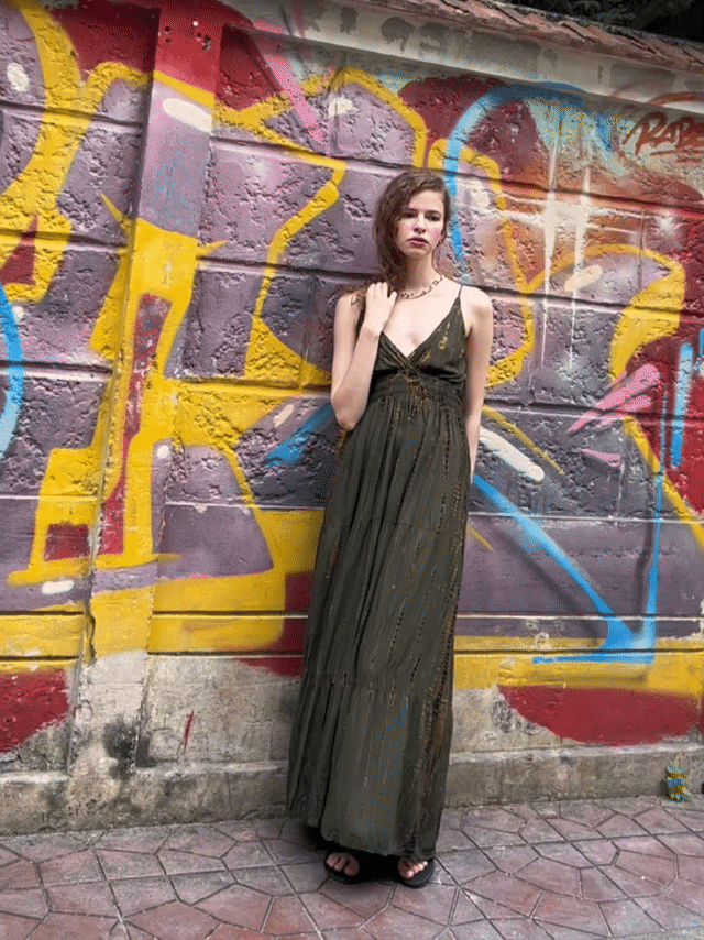 Lisa Tie dye Smocked Maxi Dress - Green