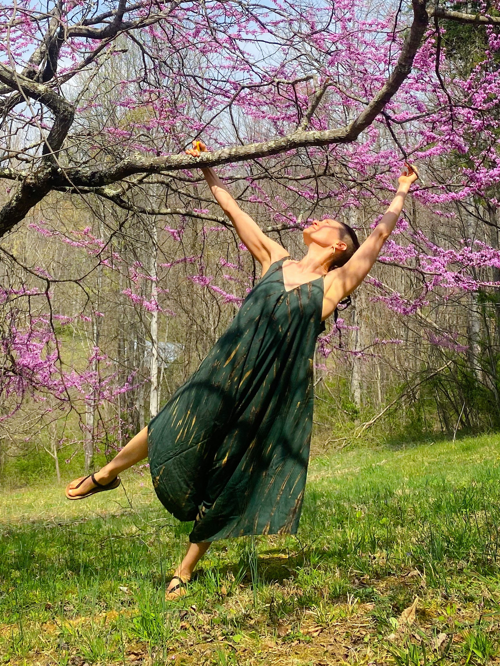 Thara Tie Dye Jumpsuit in Green – Boho Yoga Jumpsuit with V-Neckline, Loose Fit, Oversized Style, Lightweight Cotton One-Piece for Festival, Lounge, and Resort Wear