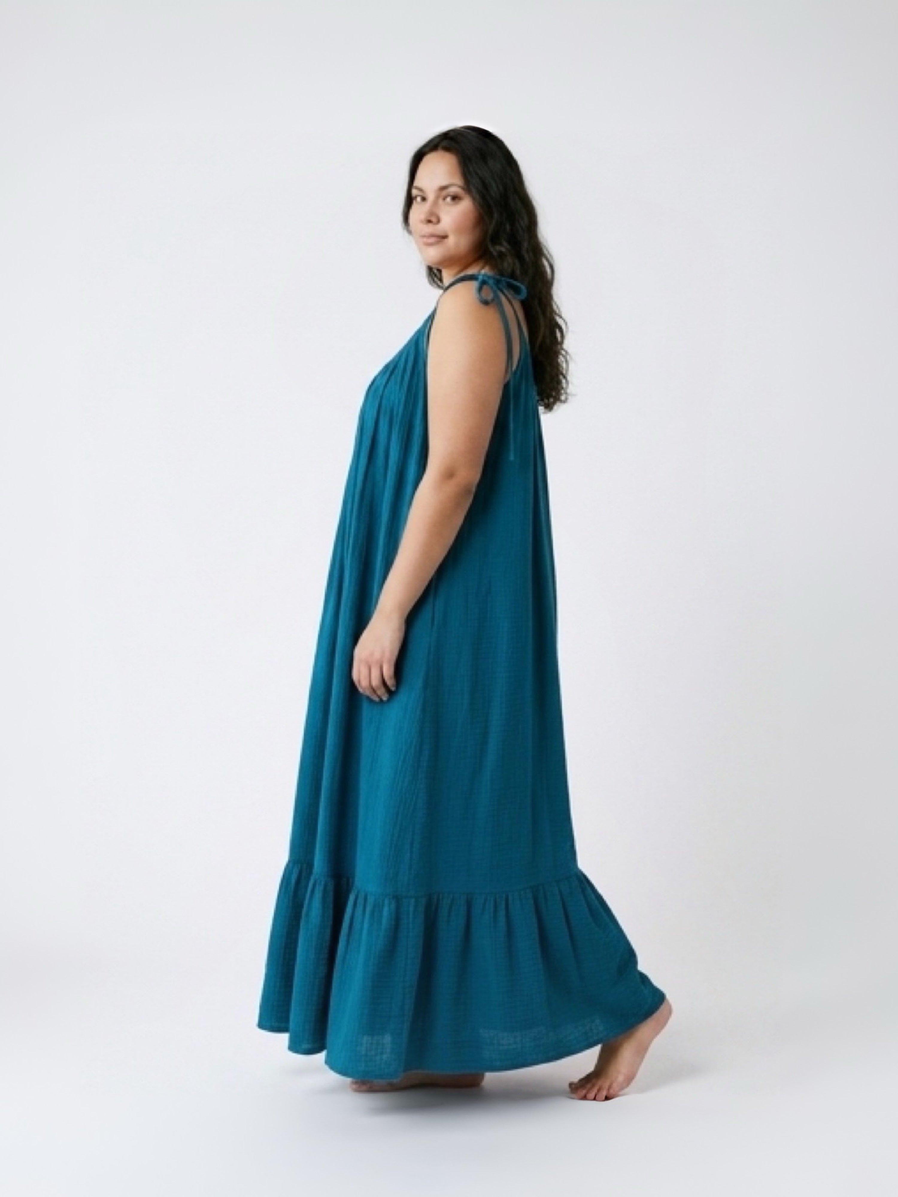 Vestido largo sin espalda Mali - Verde azulado