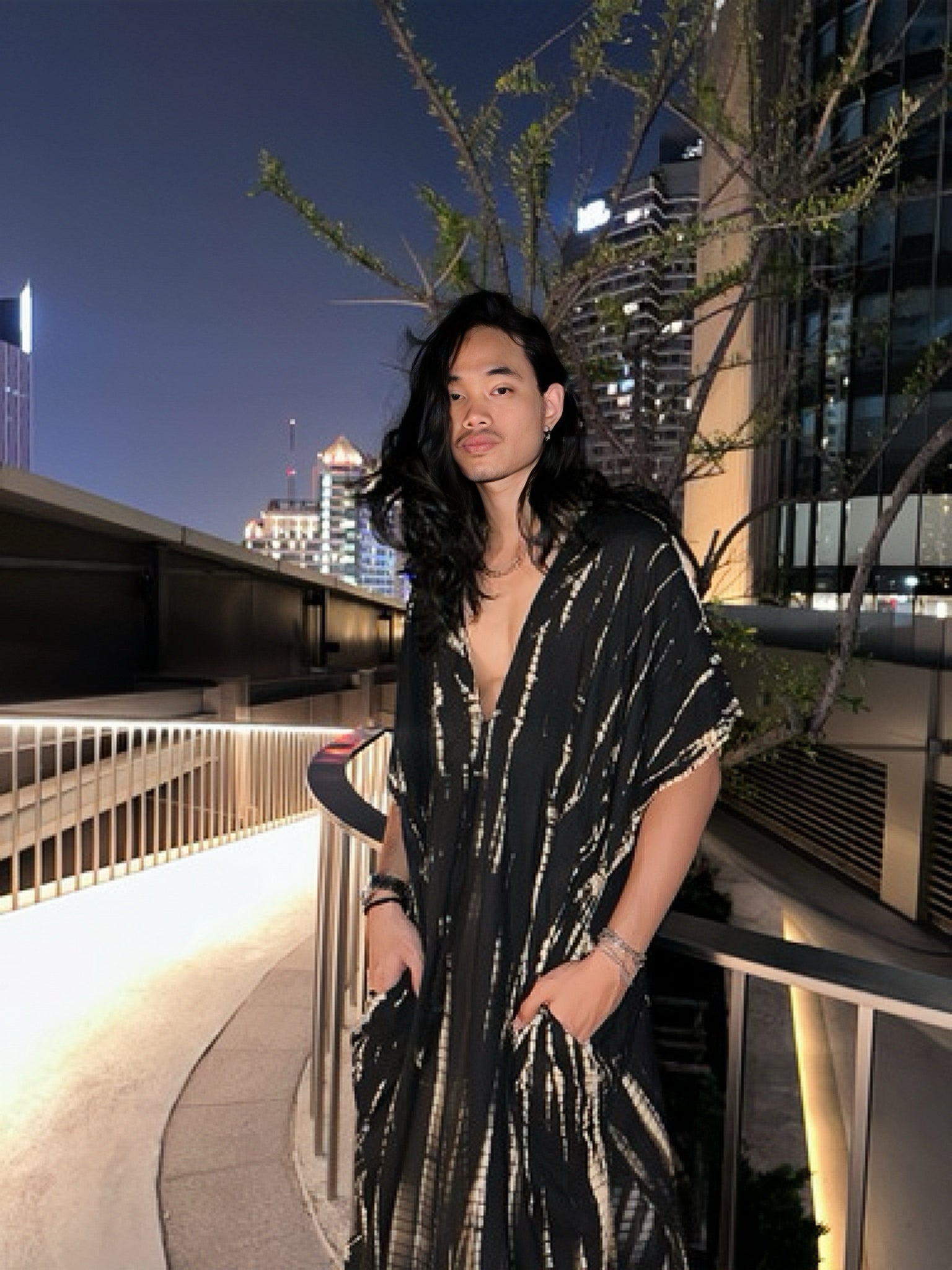 Goddess Tie Dye Kaftan Maxi Dress - Black