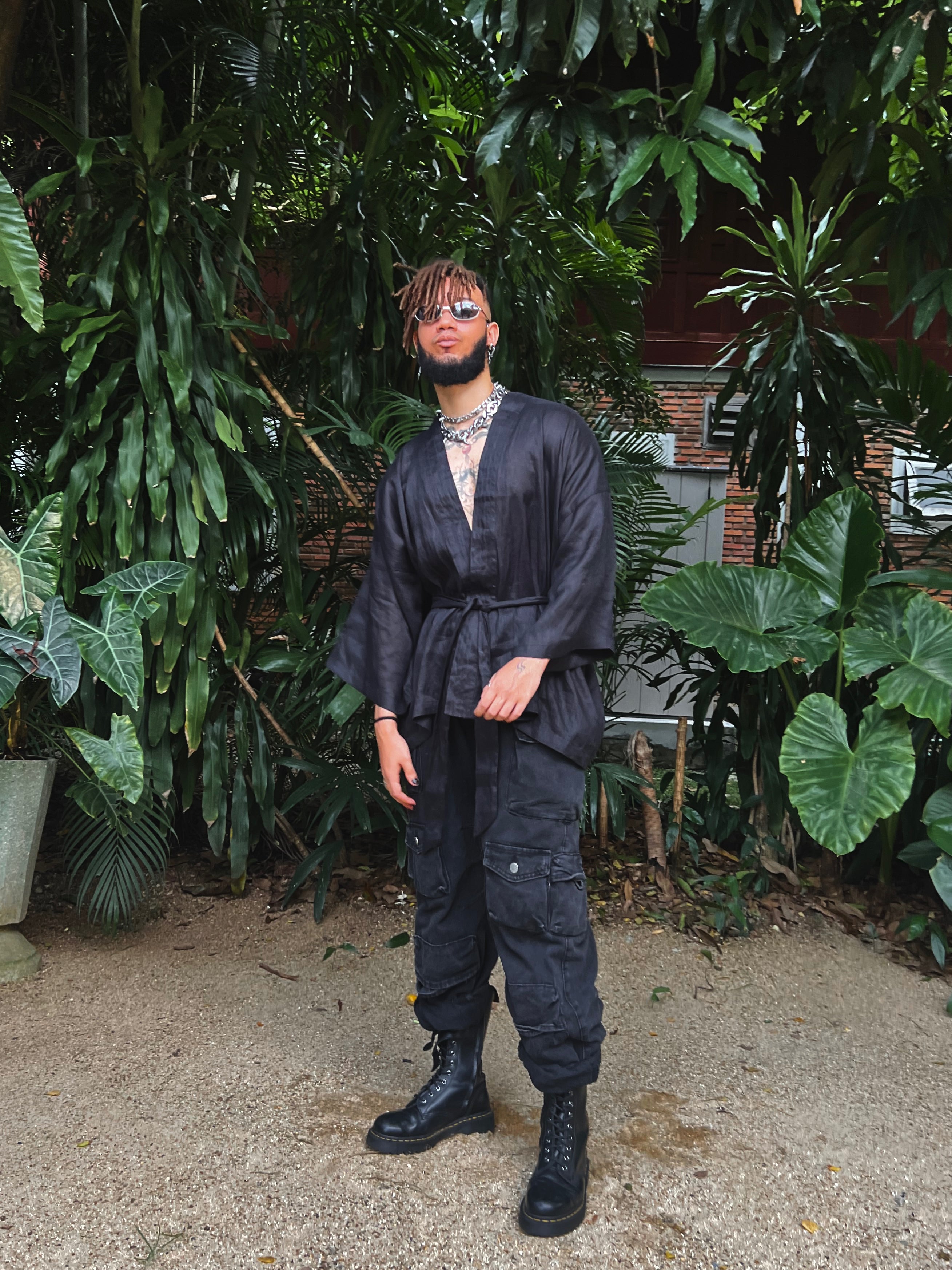 Black Kimono Linen - Linen Robe for men, Linen Kimono for Unisex- fashion linen kimono for sale