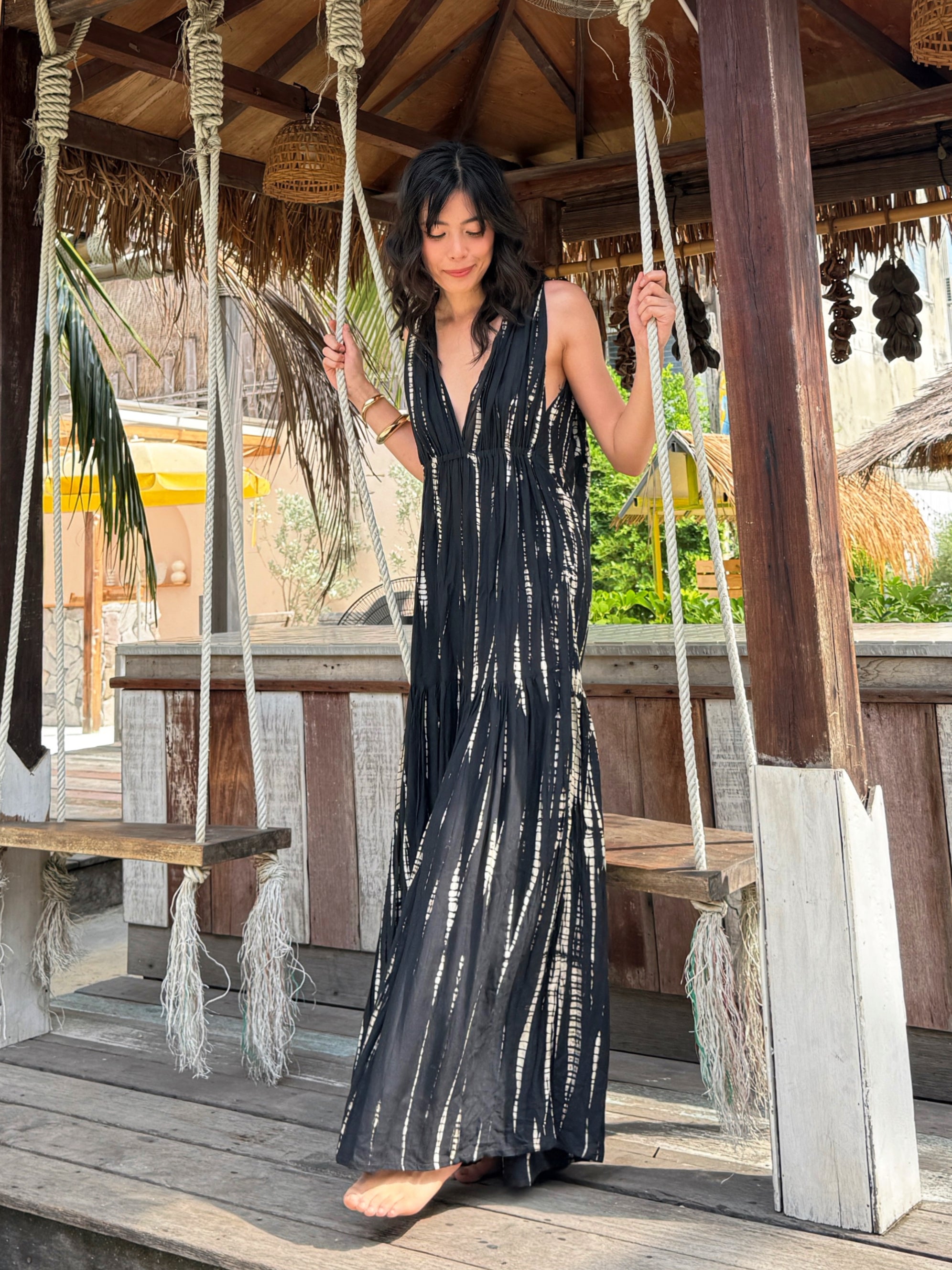 Athena Tie Dye Goddess Kaftan - Black Tie dye