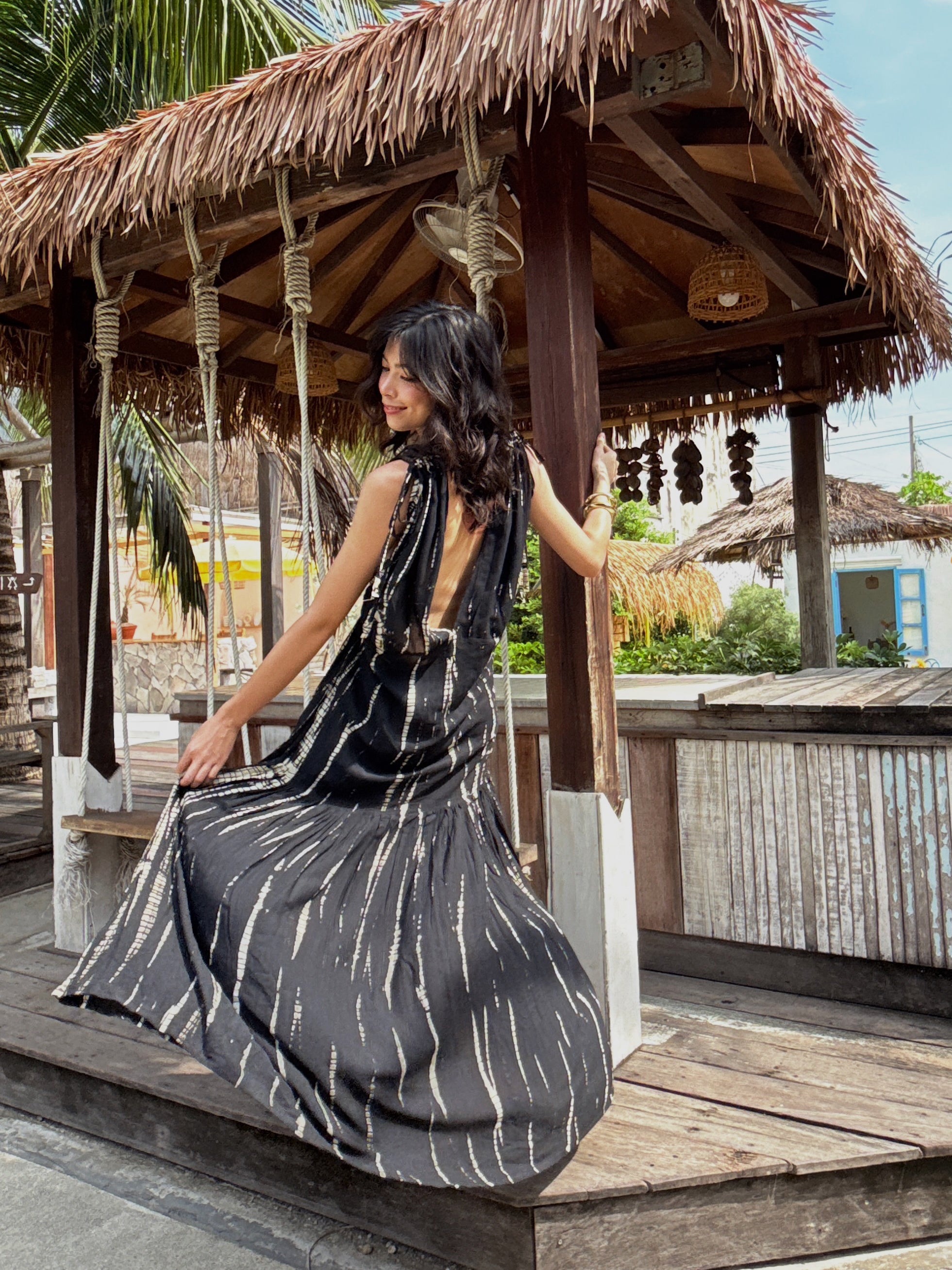 Athena Tie Dye Goddess Kaftan - Black Tie dye