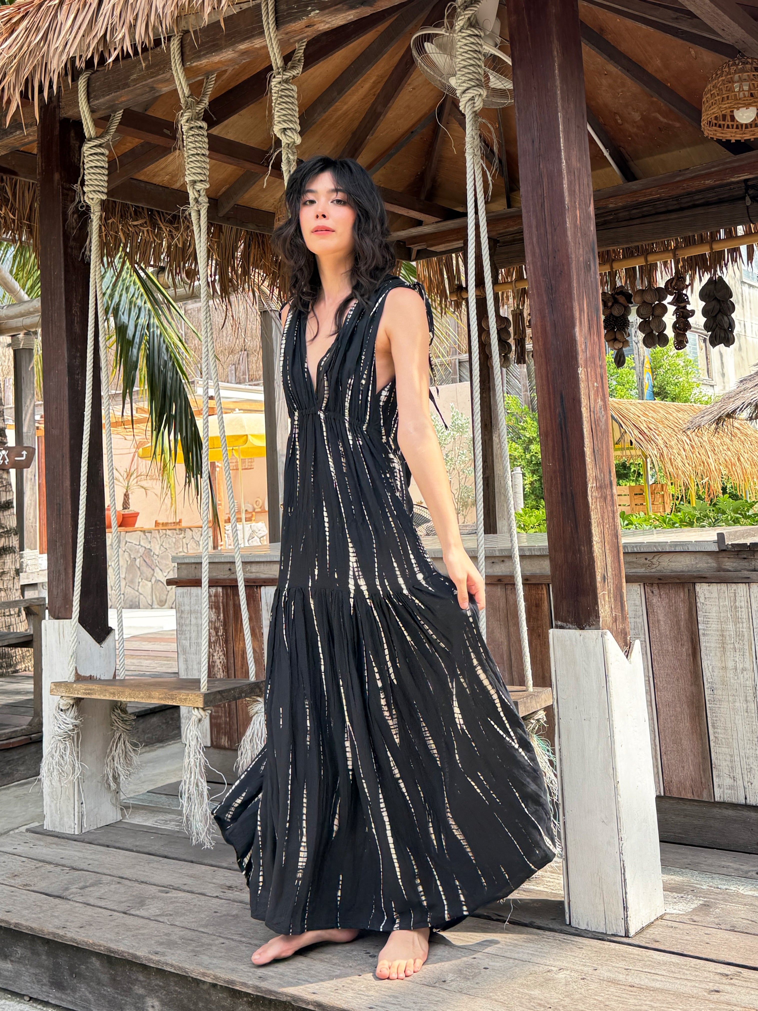 Athena Tie Dye Goddess Kaftan - Black Tie dye