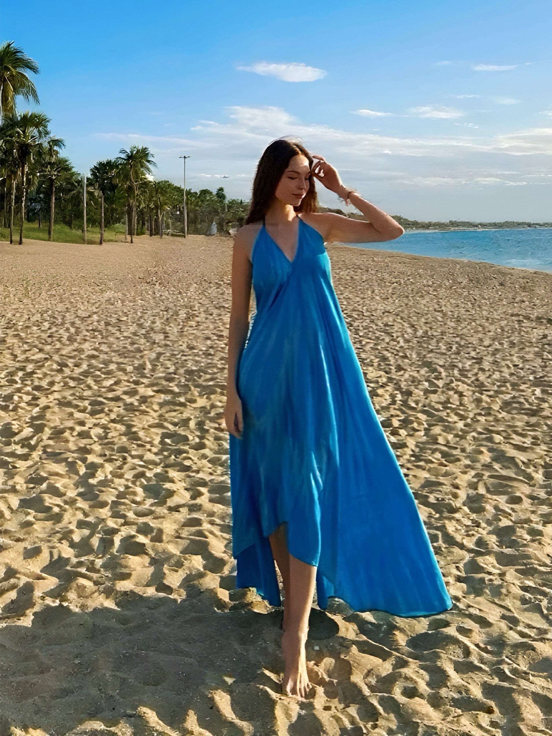 Flamingo Tie Dye Maxi Dress - Bright Blue