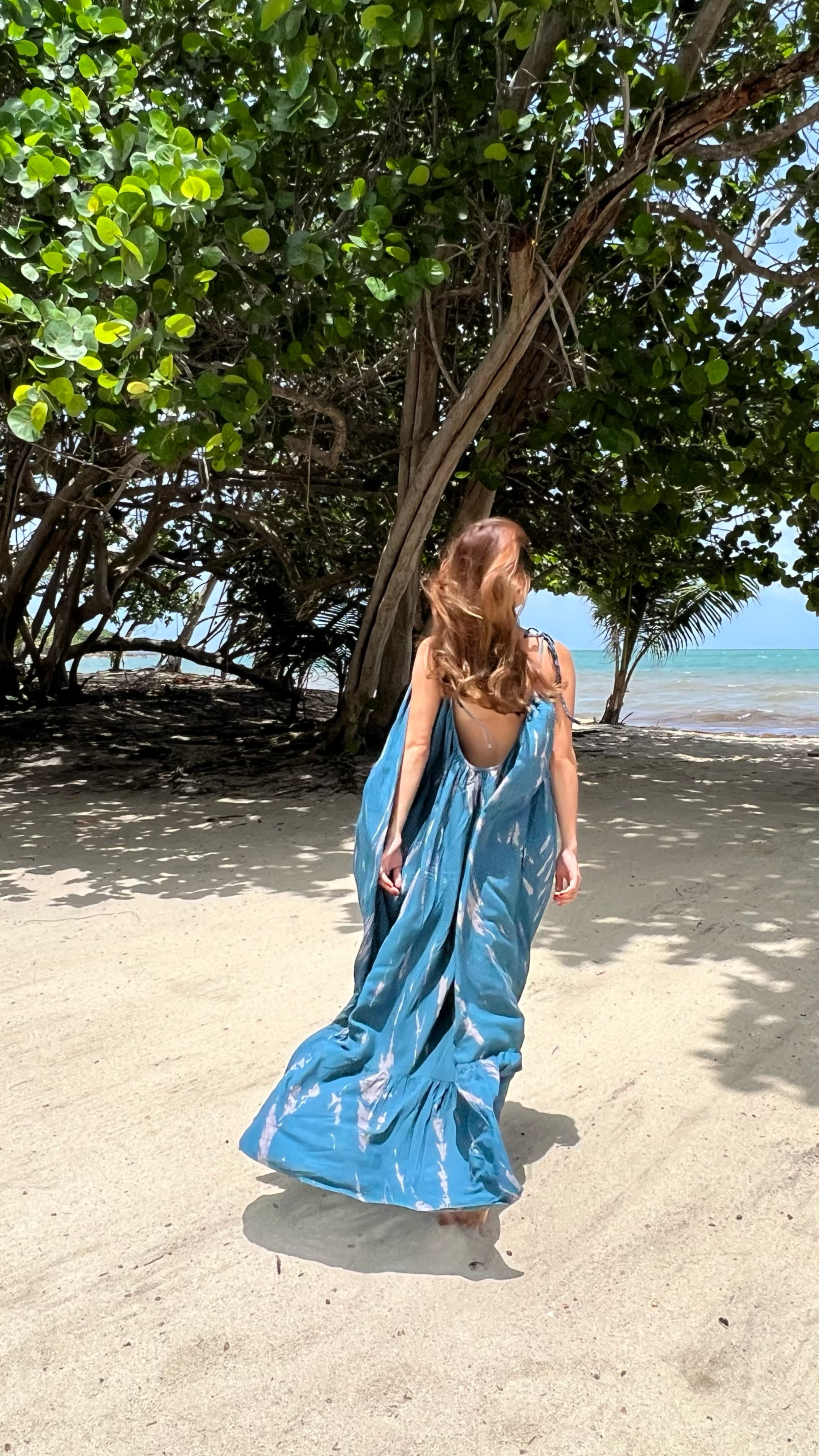 Shop hand died open back maxi dress in teal from Coco de Chom