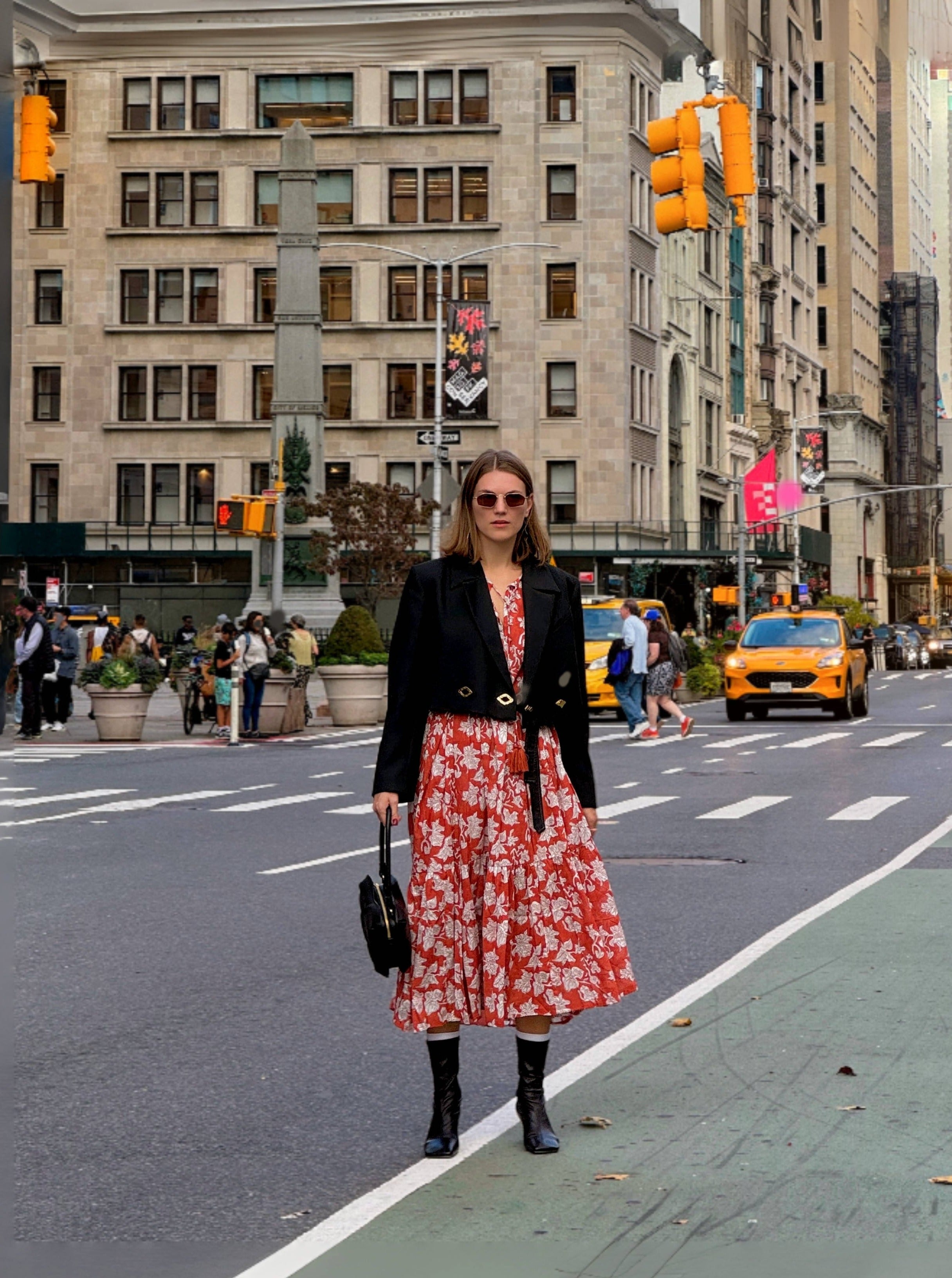 Shop Coco de Chom - Bohemian cotton maxi dress  a truly exceptional handmade creation. Lola exudes a bohemian vibe with a touch of street style, featuring a dreamy block printed pattern inspired by the bougainvillea flower and the essence of a vacation. 