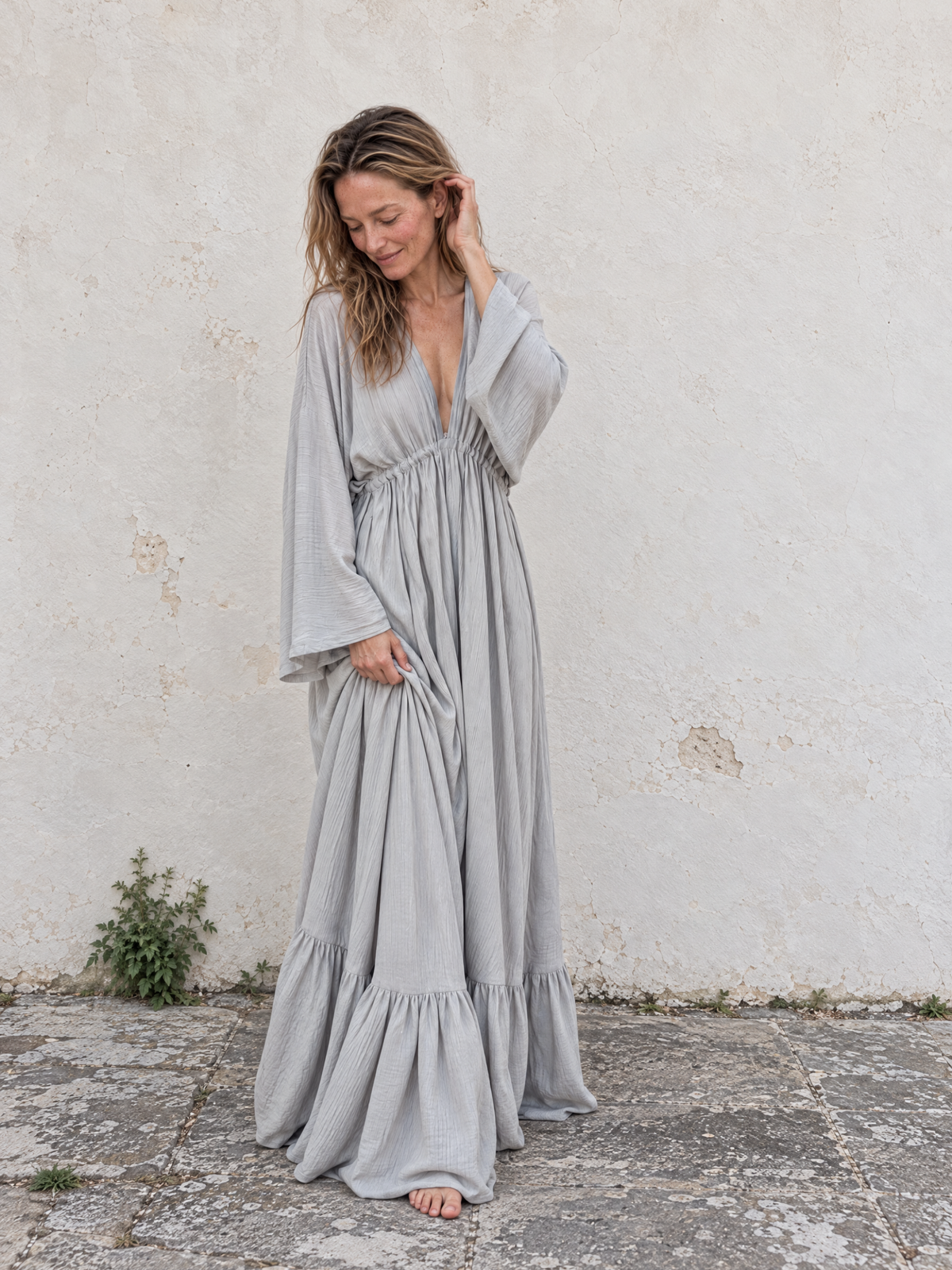 Vestido caftán largo blanco Kori Goddess