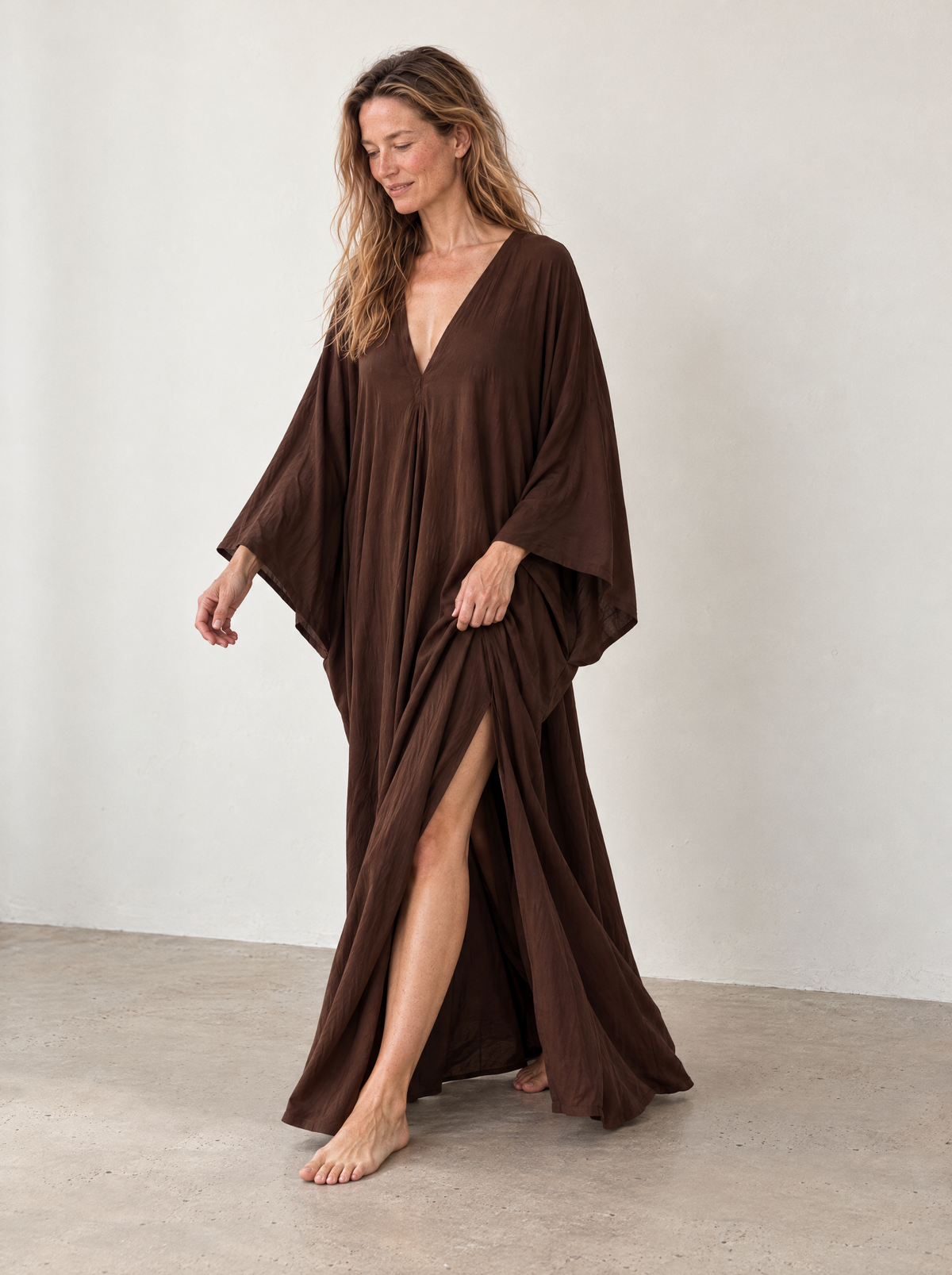 Bella Oversized Long Sleeve Kaftan Maxi Dress – Brown