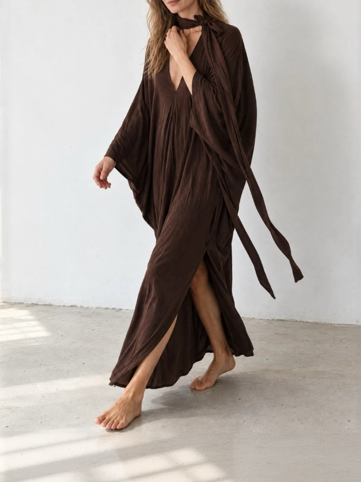 Bella Oversized Long Sleeve Kaftan Maxi Dress – Brown