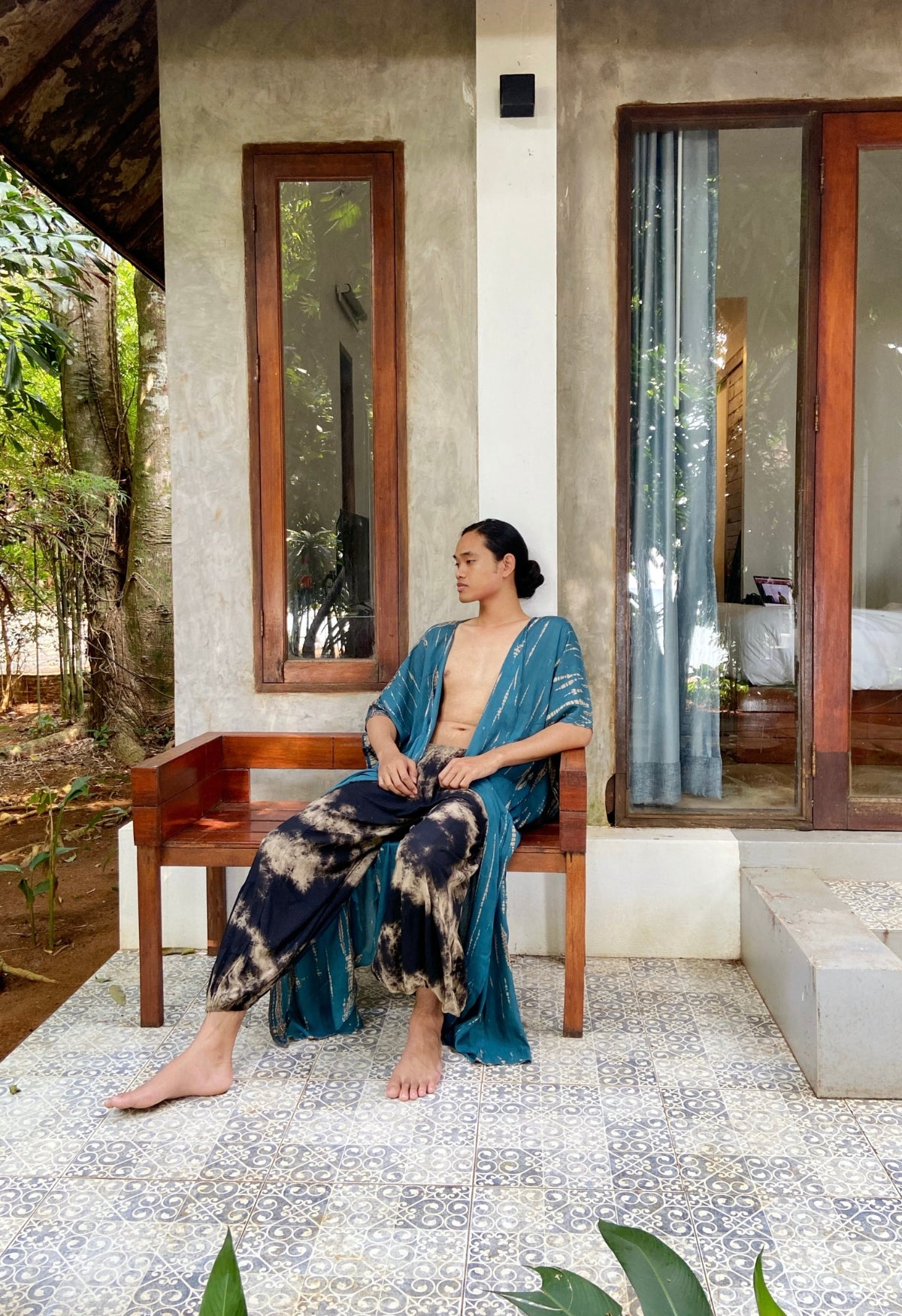 This is Maya tie dye long kimono from resort 23 collection is a casual comfy versatile giving boho look. Style up this kaftan robe with our tie dye pants for your everyday vacay | Coco de Chom, handmade with love by artisans