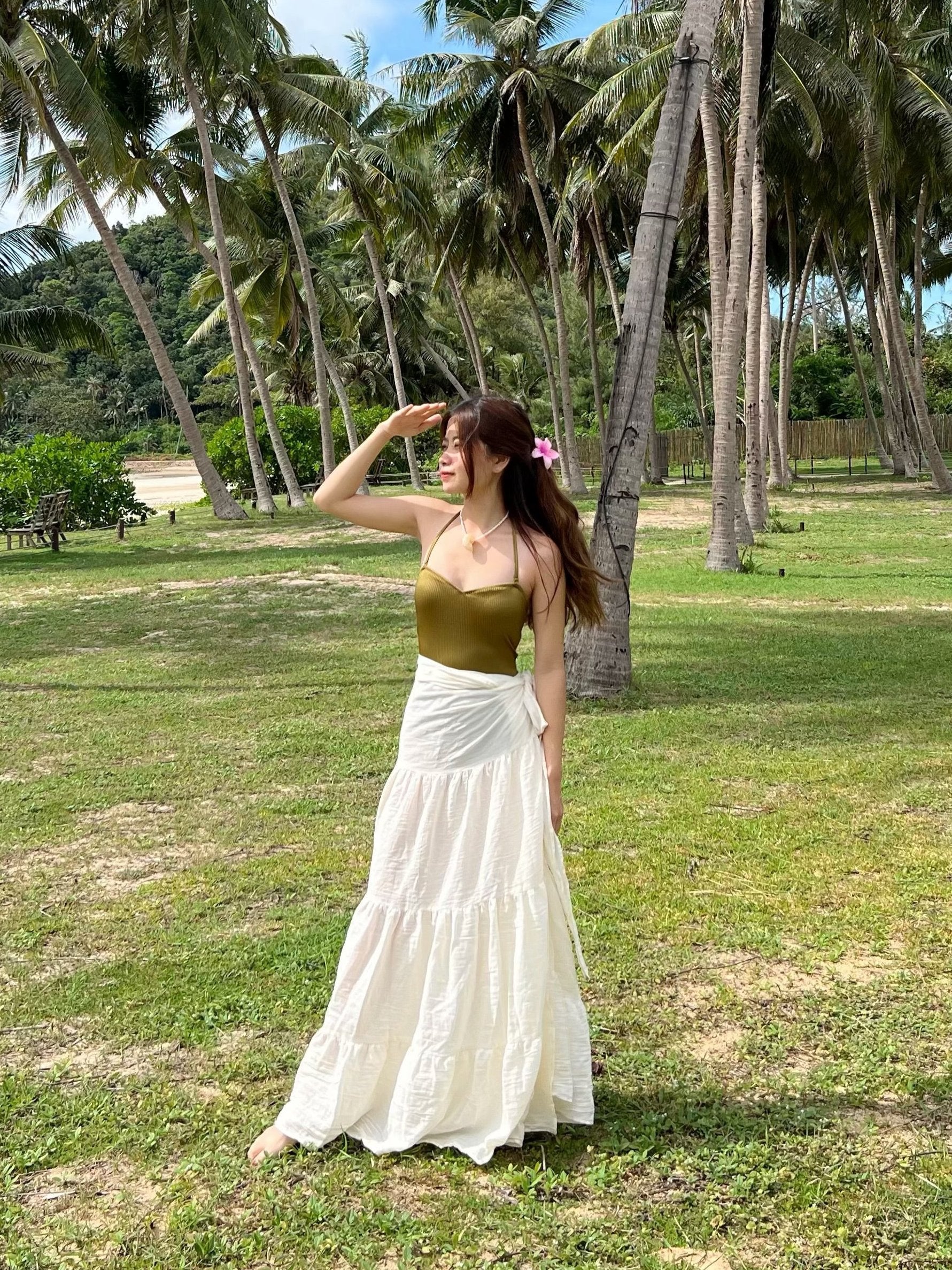 Shop organic cotton wrap maxi skirt with coco de chom- all handmade with love, eco-friendly, beachy, boho vibe for everyday vacation