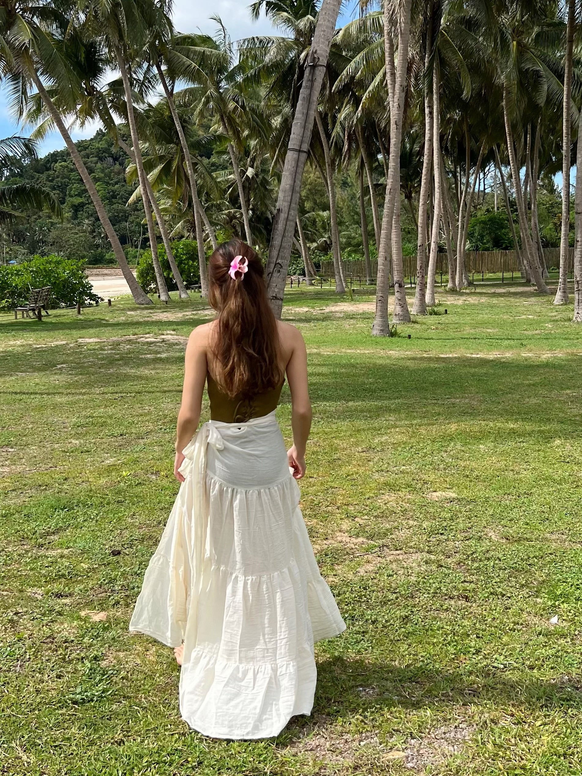 Shop organic cotton wrap maxi skirt with coco de chom- all handmade with love, eco-friendly, beachy, boho vibe for everyday vacation