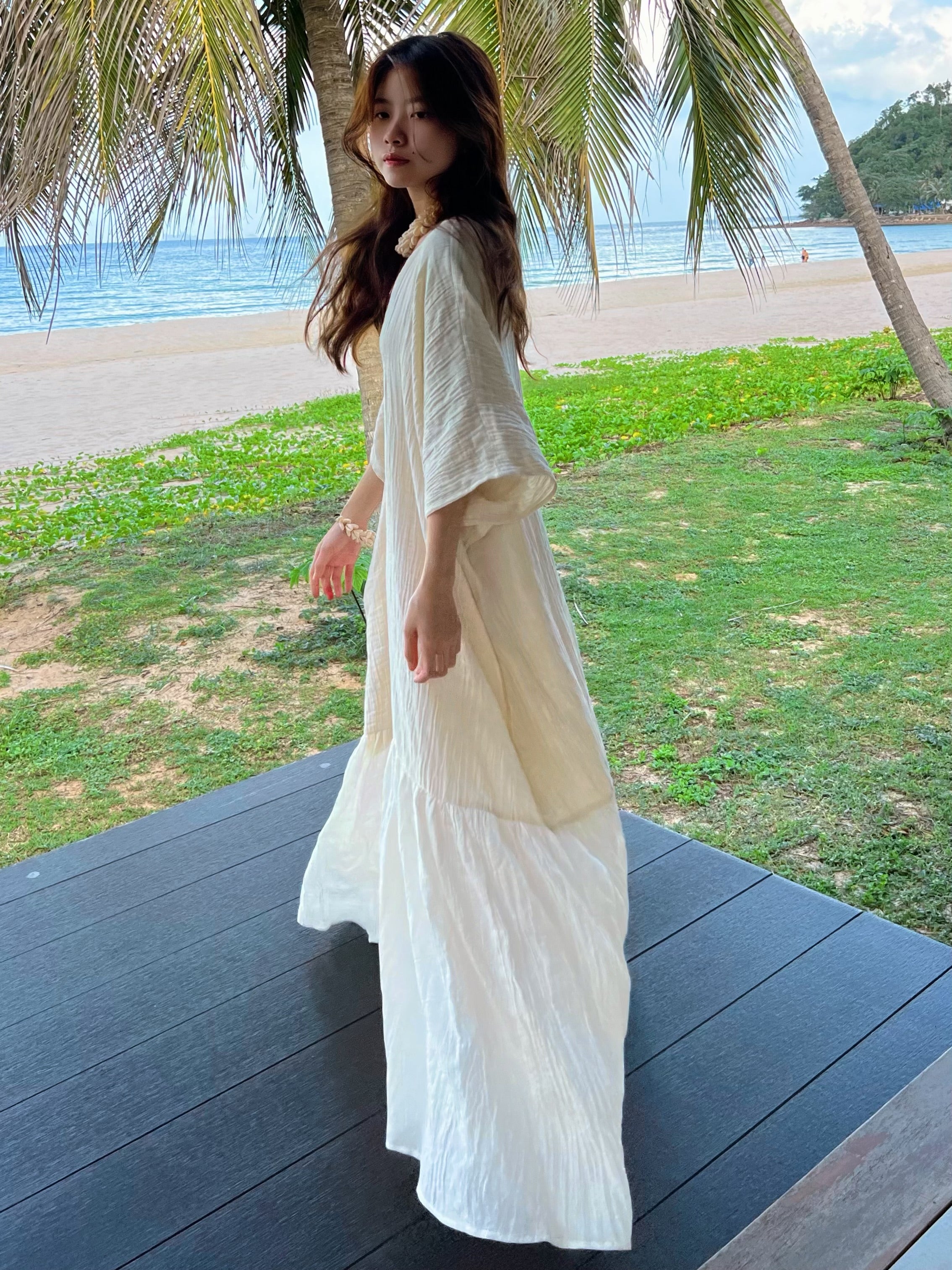 Shop our Breezy Kaftan Dress, a stunning organic cotton addition to our Resort wear Collection. Whether you're looking for a beach dress, cover-up, or summer staple, this piece has you covered.