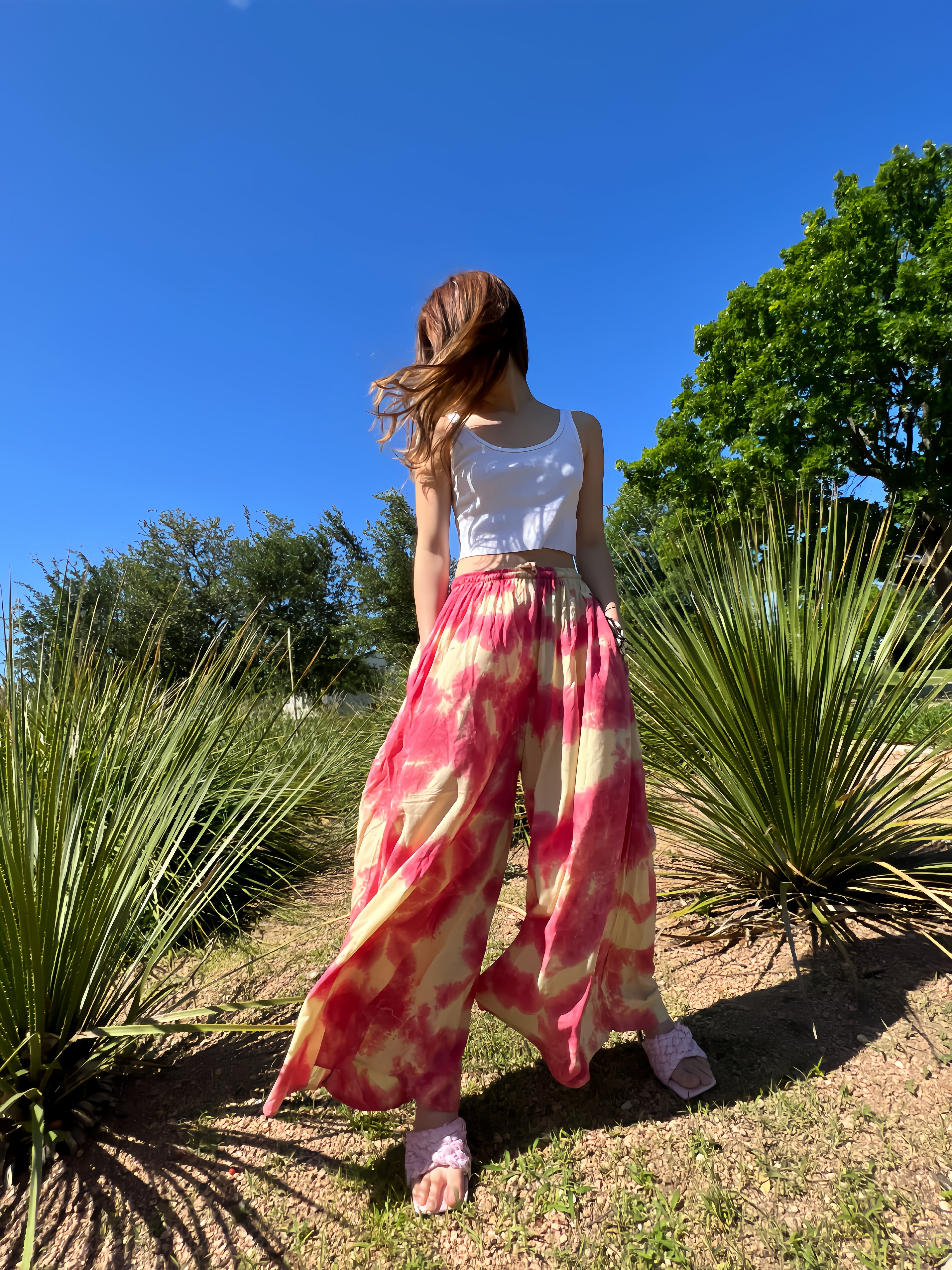 Summer Tie Dye Wide-leg Pants - Ruby