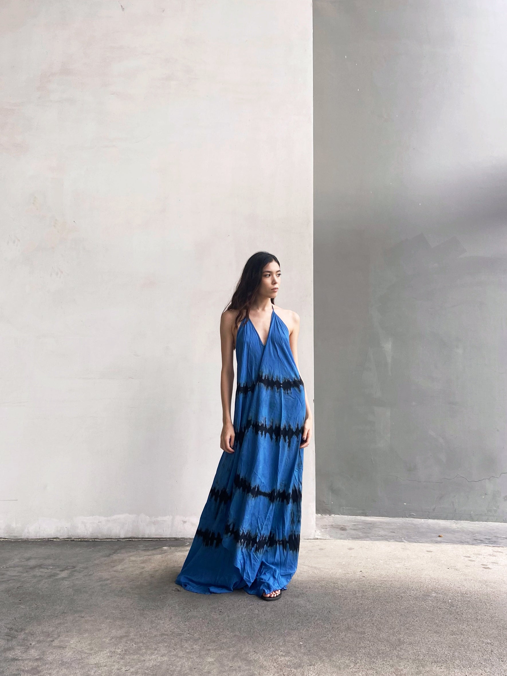 Flamingo Tie Dye Maxi Dress - Blue