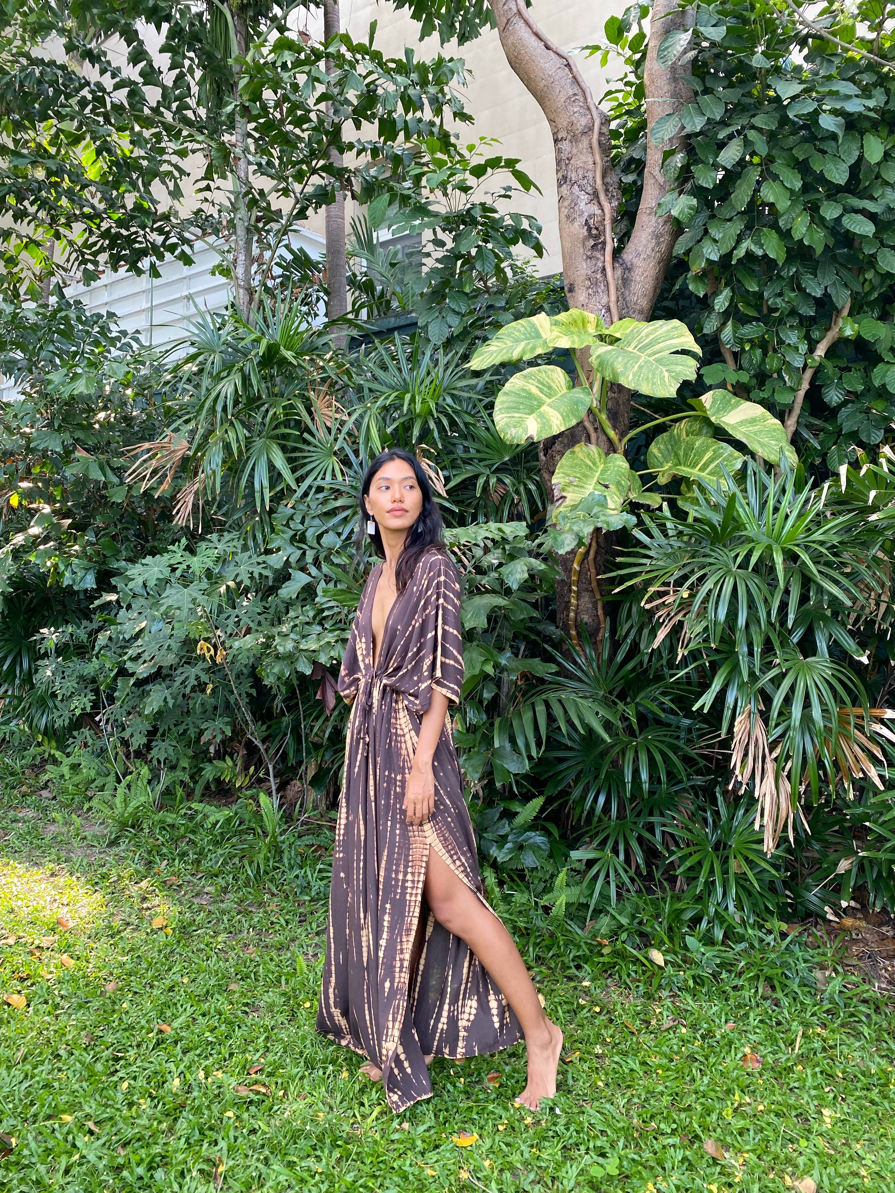 Goddess Tie Dye Kaftan Maxi Dress - Brown