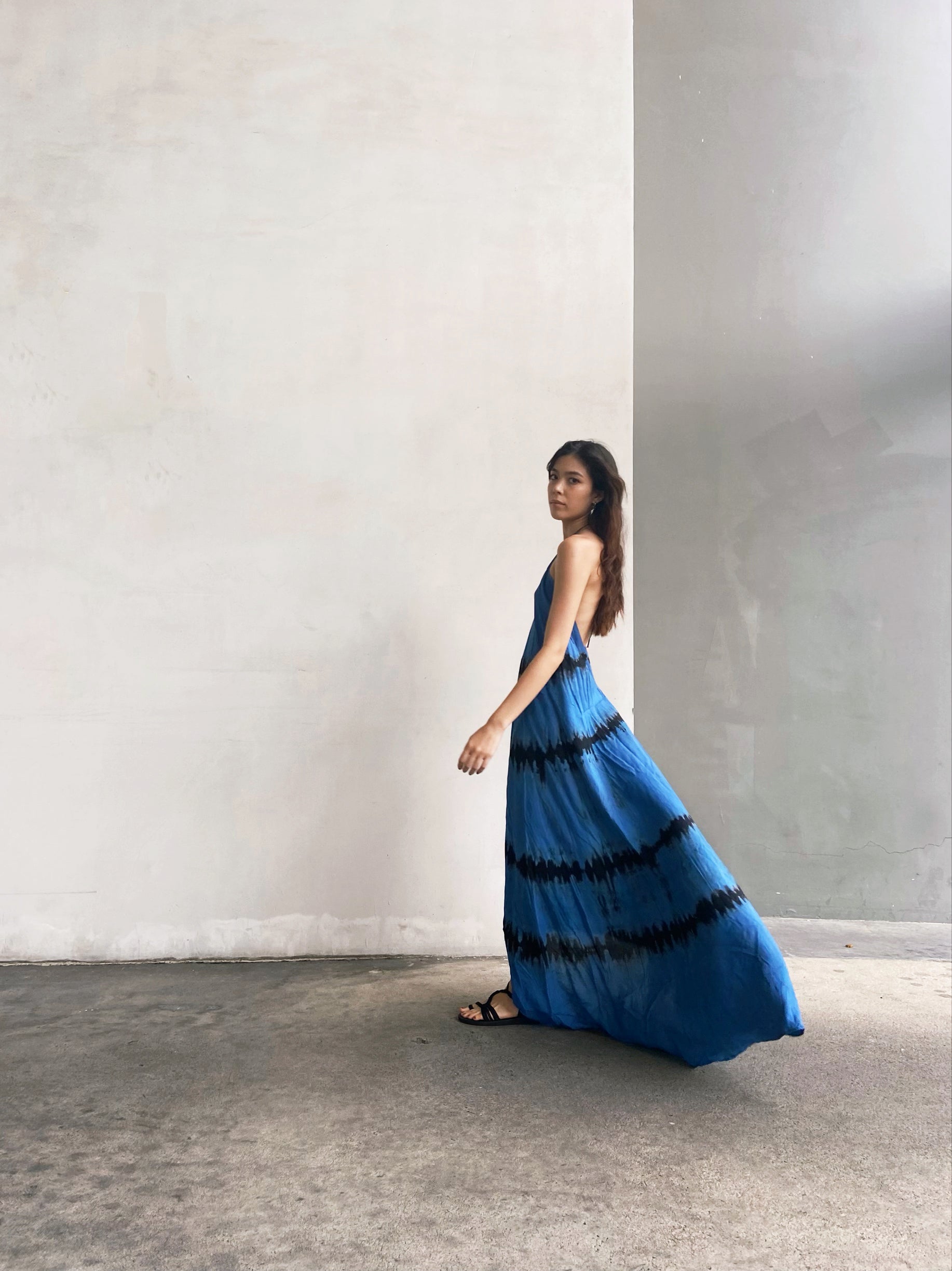 Flamingo Tie Dye Maxi Dress - Blue