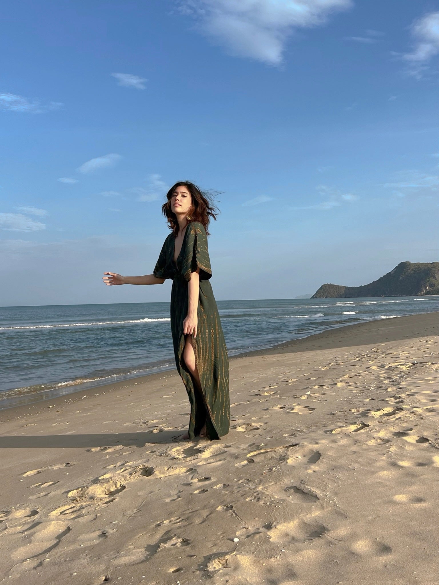 Green Goddess Tie-Dye Kaftan Maxi Dress: A captivating, airy long kaftan that ignites dreams of wind in your hair, the gentle sounds of ocean waves, and the sand beneath your feet. The perfect choice for a beach cover-up, beach dress, or resort dress on your vacation. Shop with Coco de Chom?