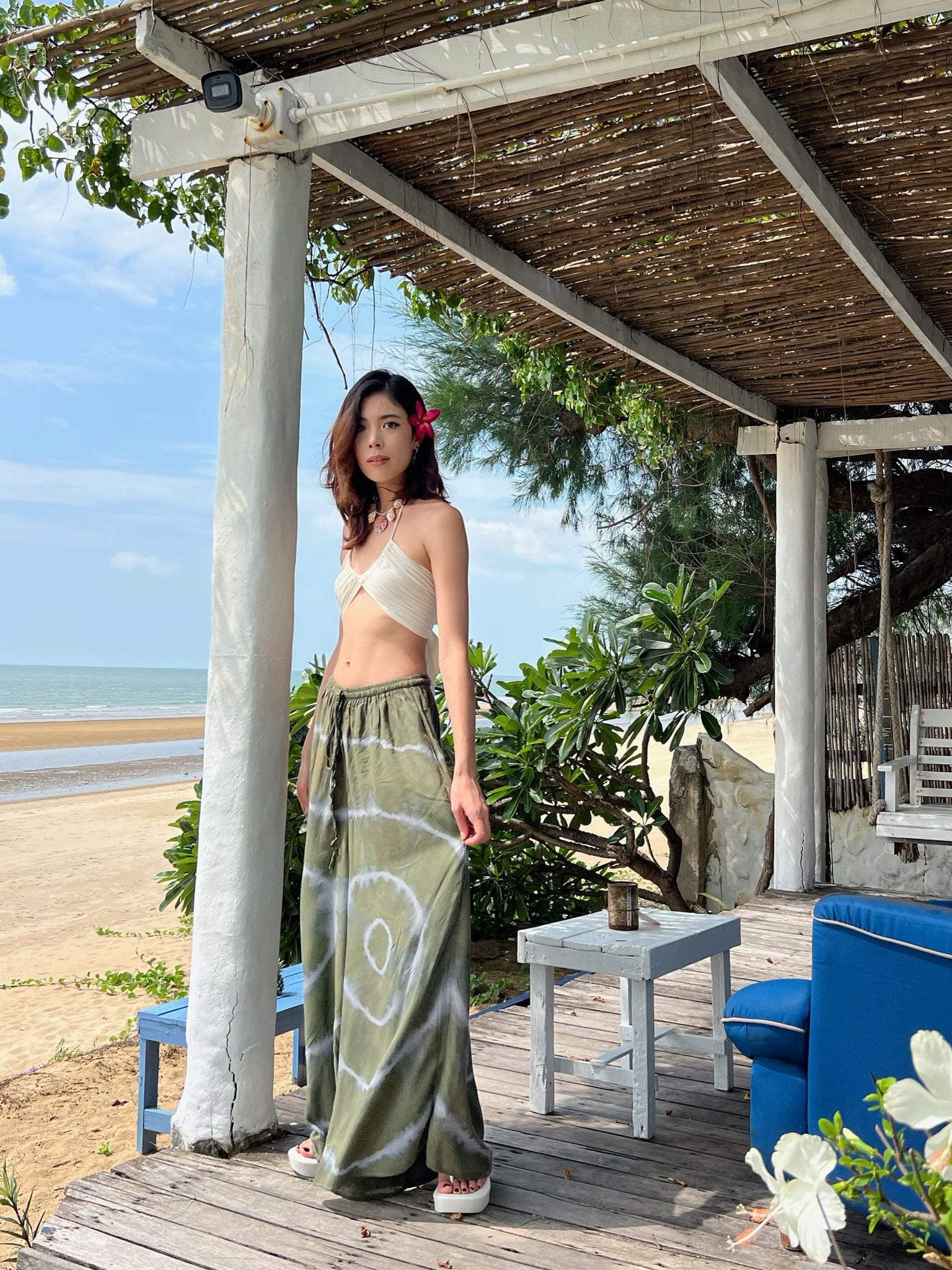Spider Tie Dye Wide-leg Pants - Green