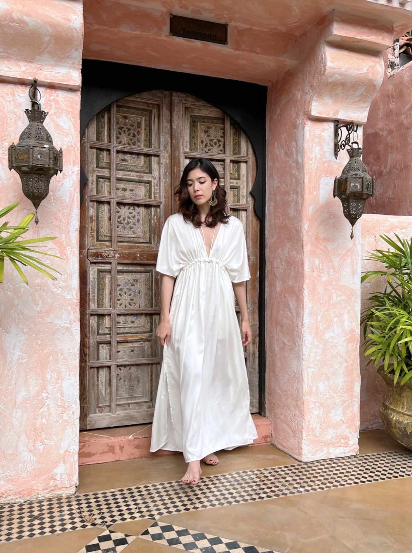 Kaftan Dress in limitless comfort and elegance with our White Goddess Kaftan Maxi Dress. With a flowy skirt and a V neck, this modal maxi dress is the perfect vacation wear.