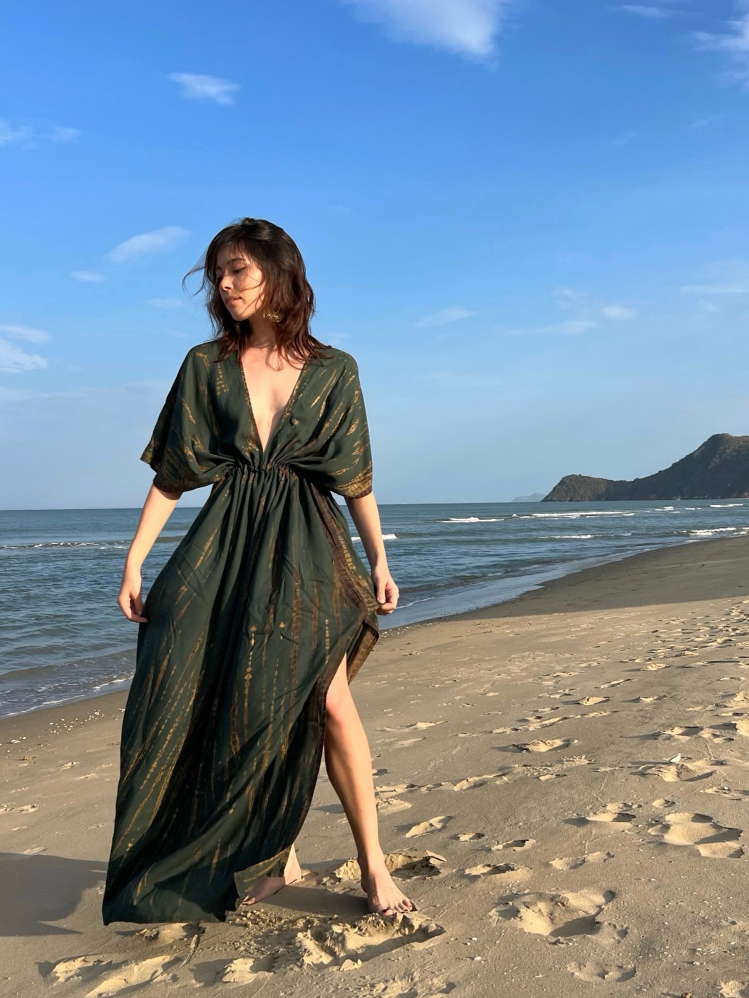 Goddess Introducing Tie Dye Kaftan Maxi Dress - Dark Green, perfect for beach dress, resort wear and any occasion