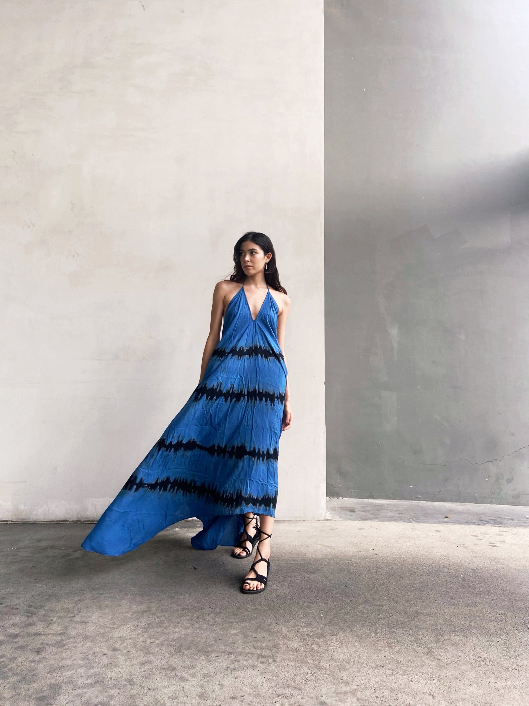 Flamingo Tie Dye Maxi Dress - Blue