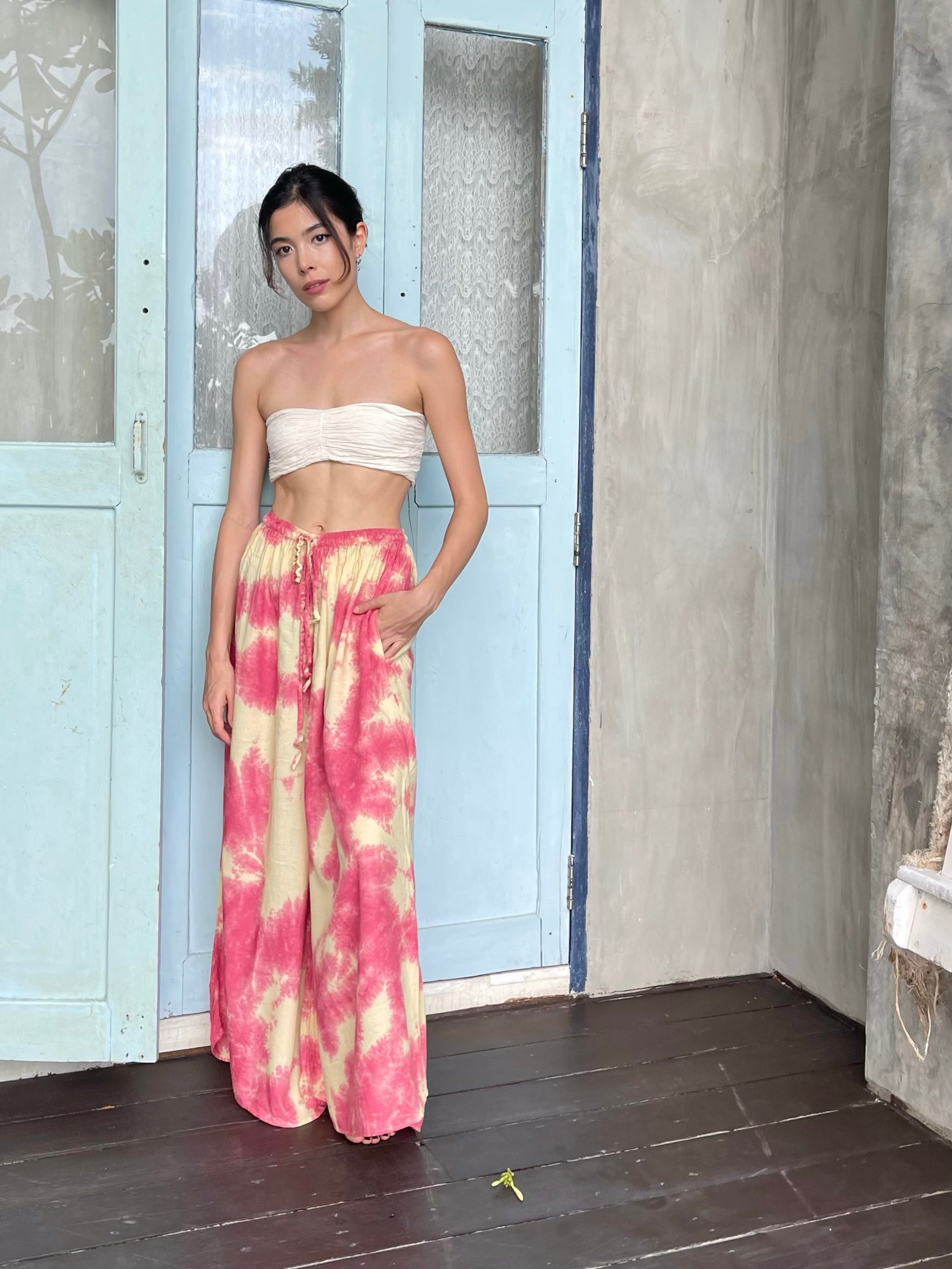 Summer Tie Dye Wide-leg Pants - Ruby