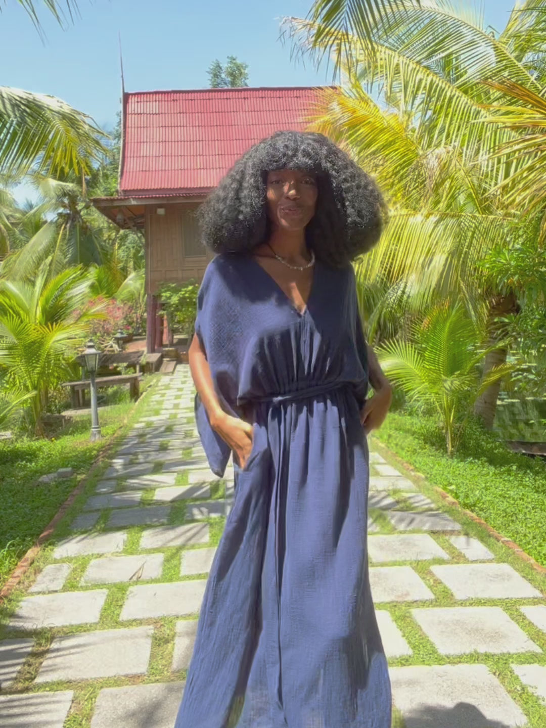 Linen Goddess Kaftan Dress, Deep V Neck Kaftan Dress - Beach Coverup- Bohemian Long Kaftan | Coco De Chom