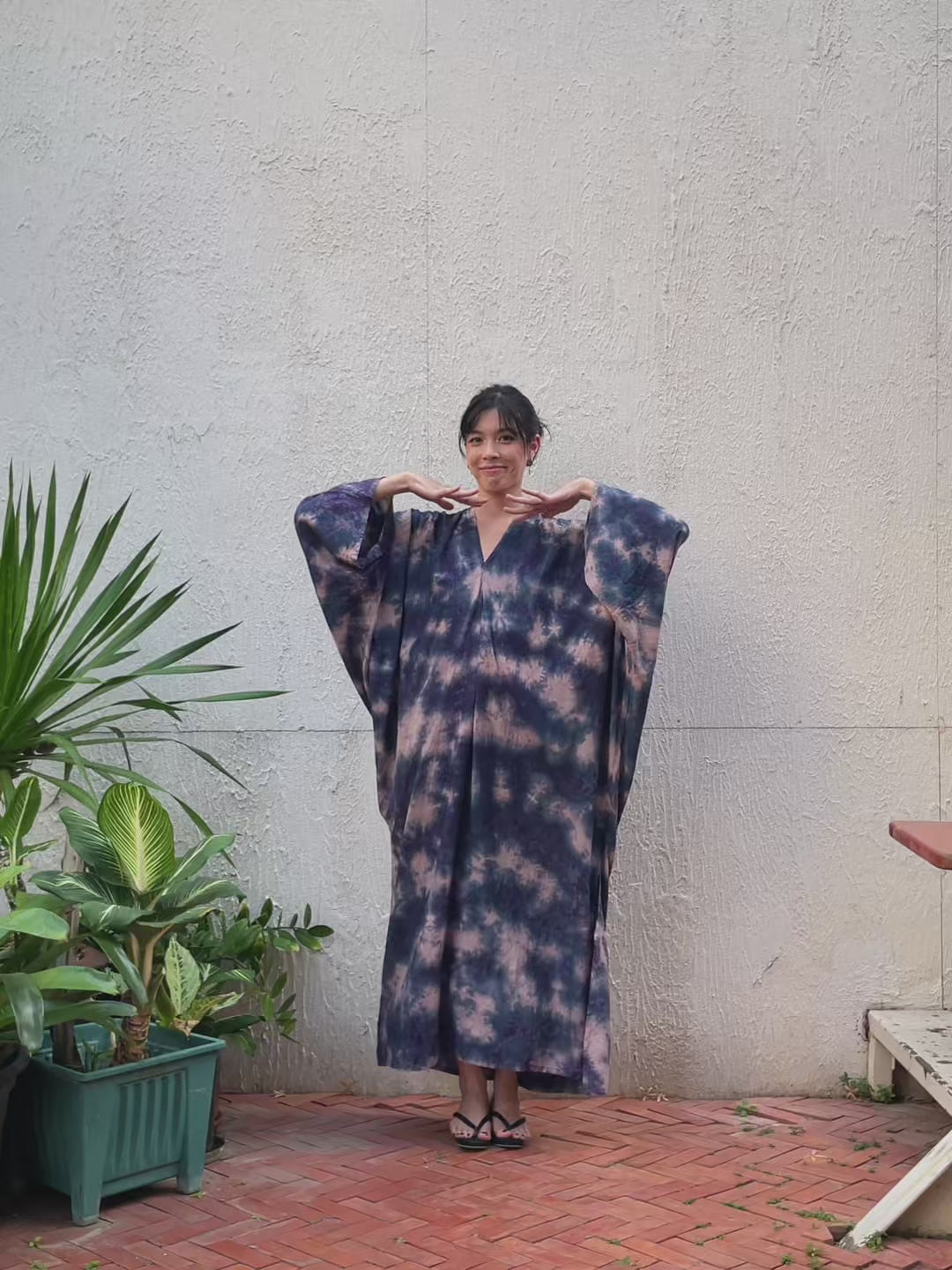 Shop Tie Dye Long Sleeve Kaftan Maxi Dress: Goddess Kaftan Boho Dress in indigo Tie dye- Turn up the resort-beach vibe and protect yourself from the sun with our Long-Sleeve Goddess Kaftan