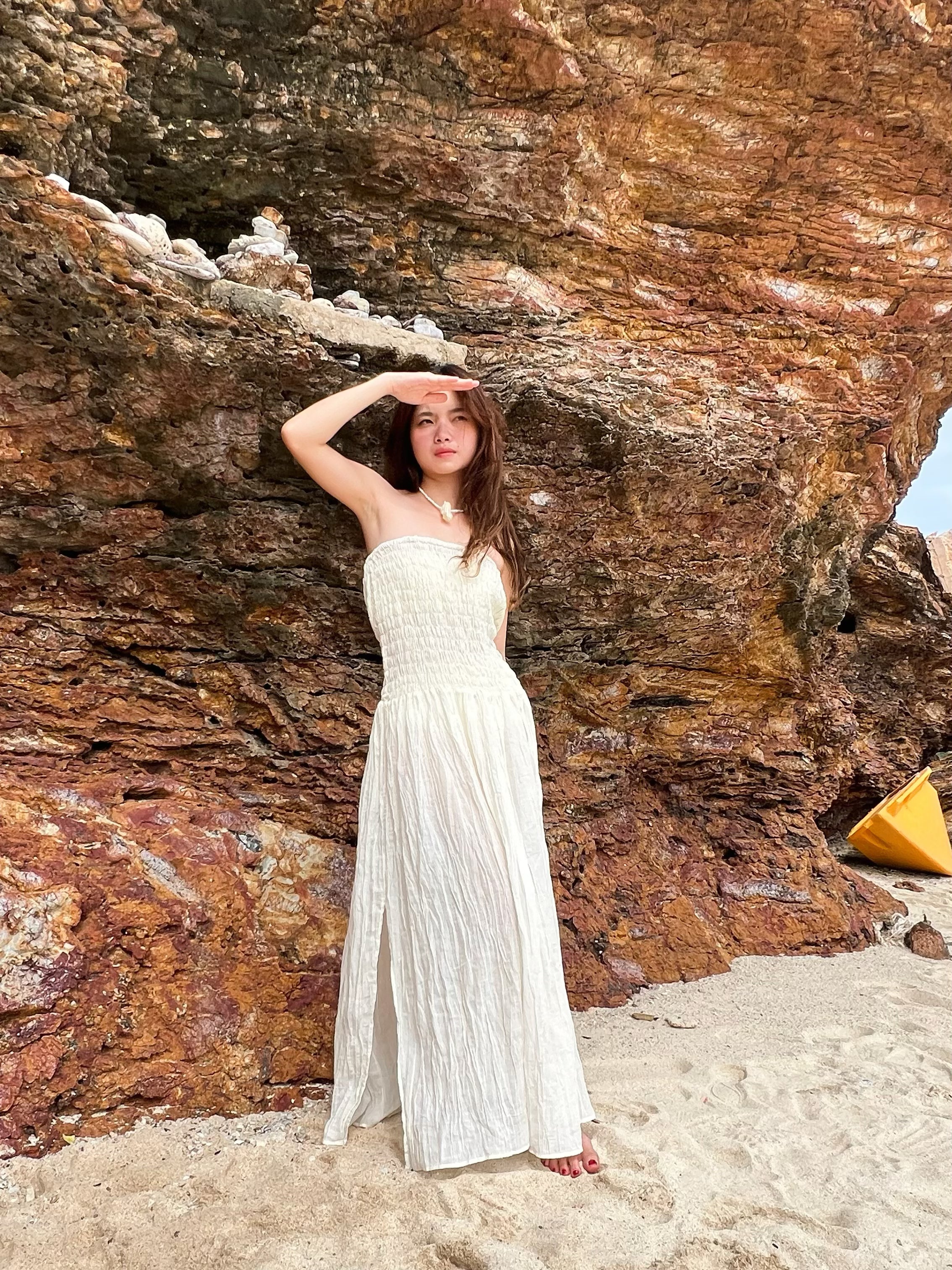 Sundance Cotton Smocked Maxi Dress | Off white Organic Cotton Dress - Bohemian Cotton Dress | Coco De Chom