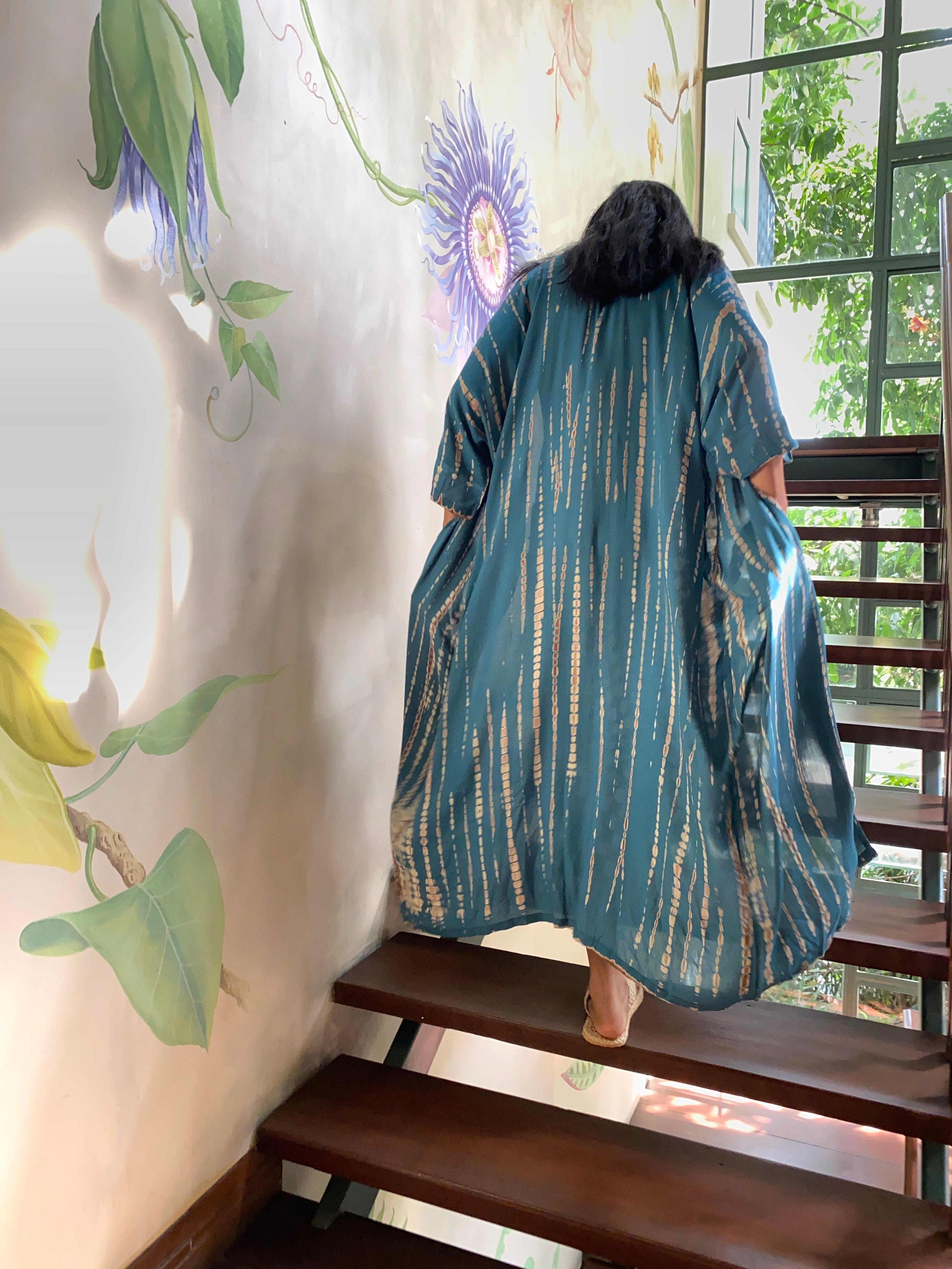 Manee Tie Dye Kimono Robe - Teal