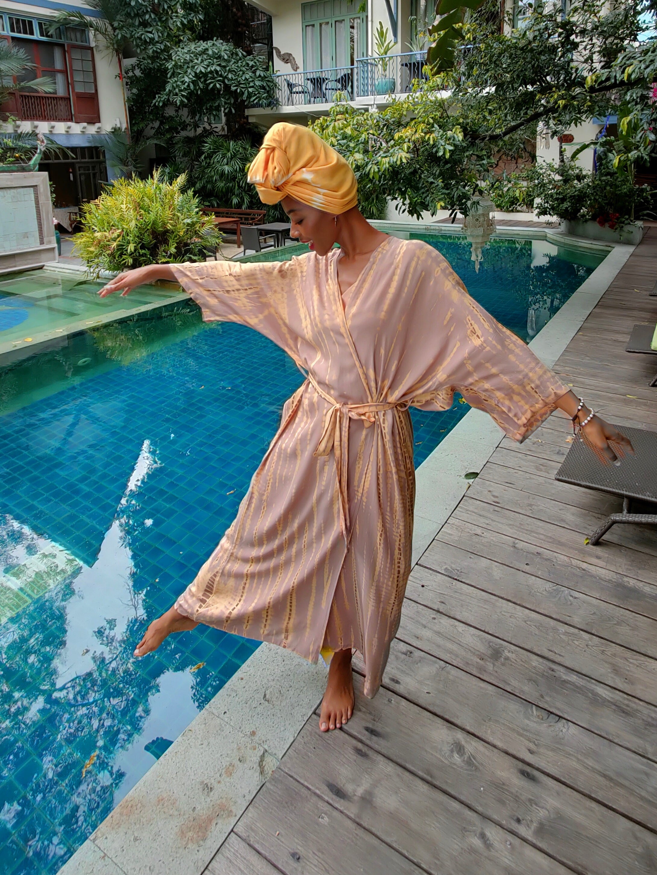 Manee Tie Dye Kimono Robe - Sand