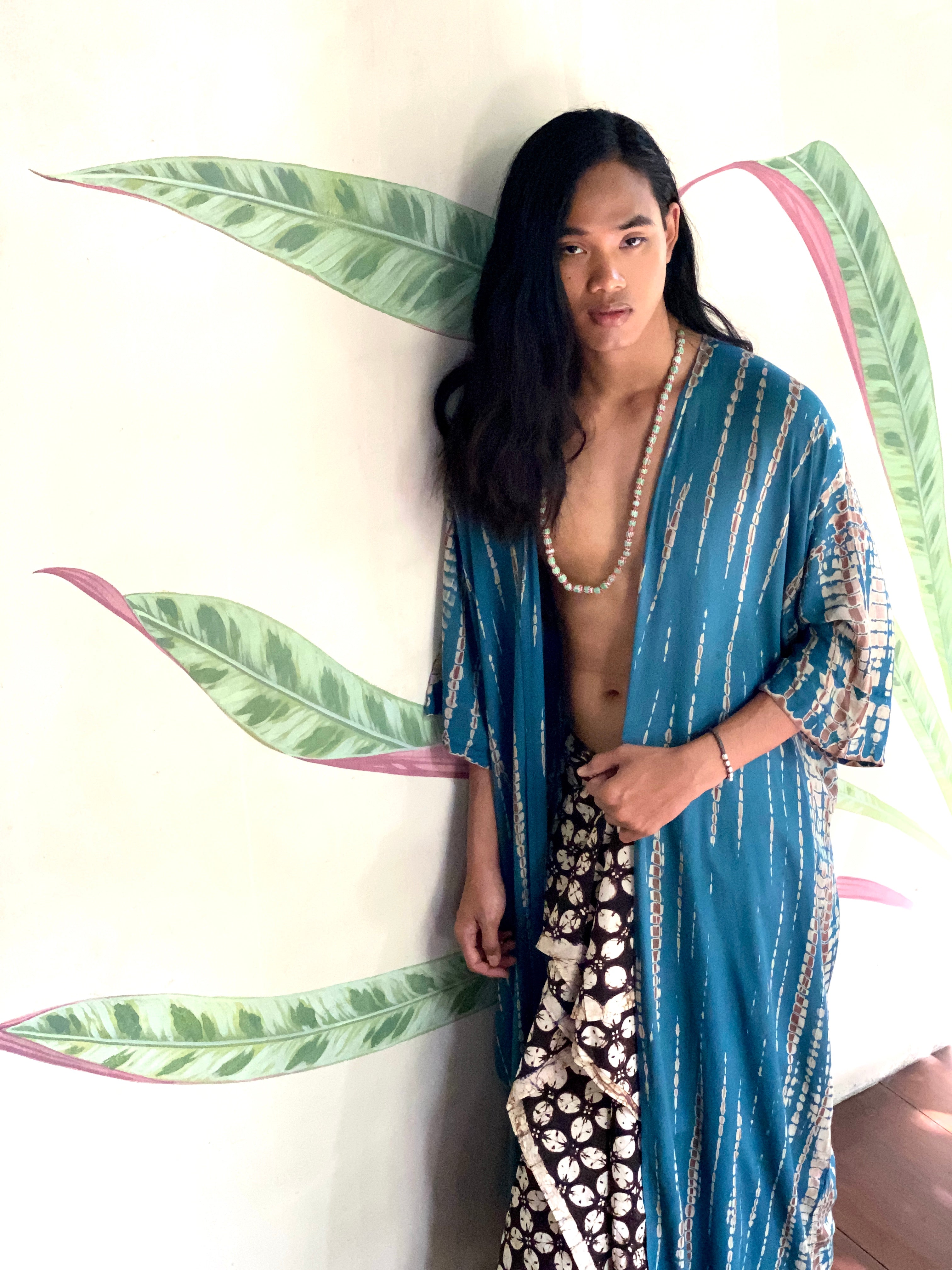 Manee Tie Dye Kimono Robe - Teal