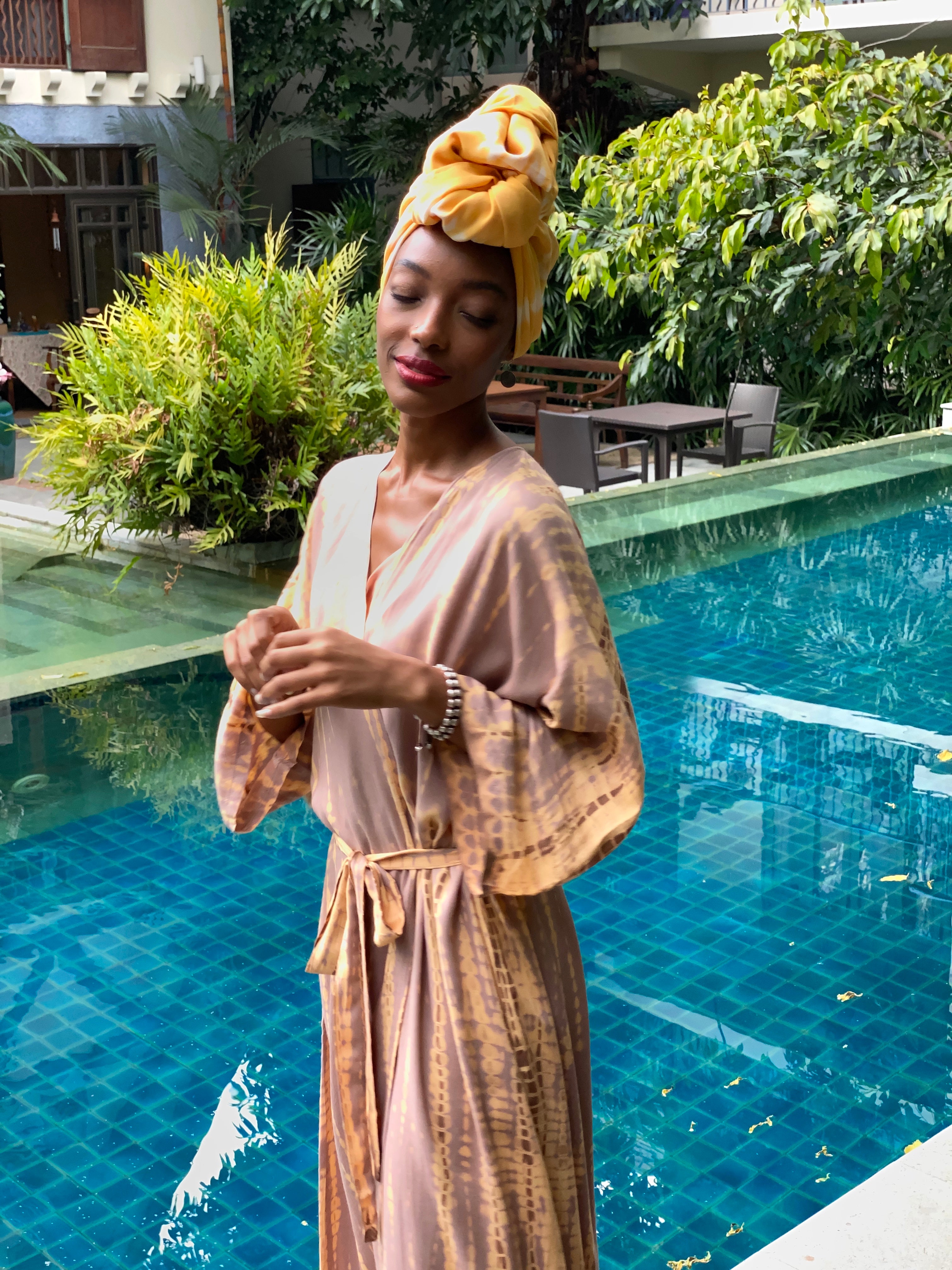 Manee Tie Dye Kimono Robe - Sand
