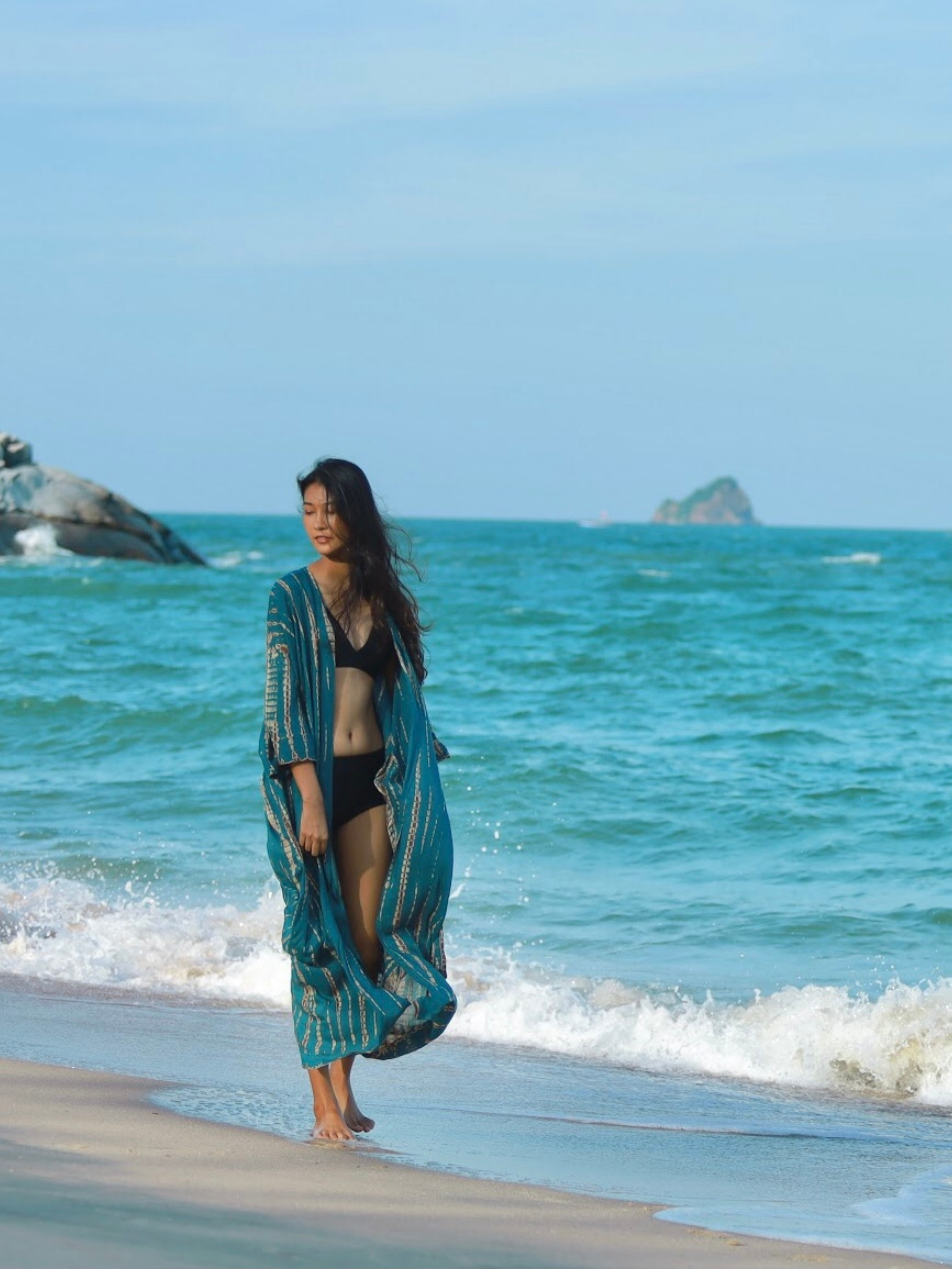 Manee Tie Dye Kimono Robe - Teal
