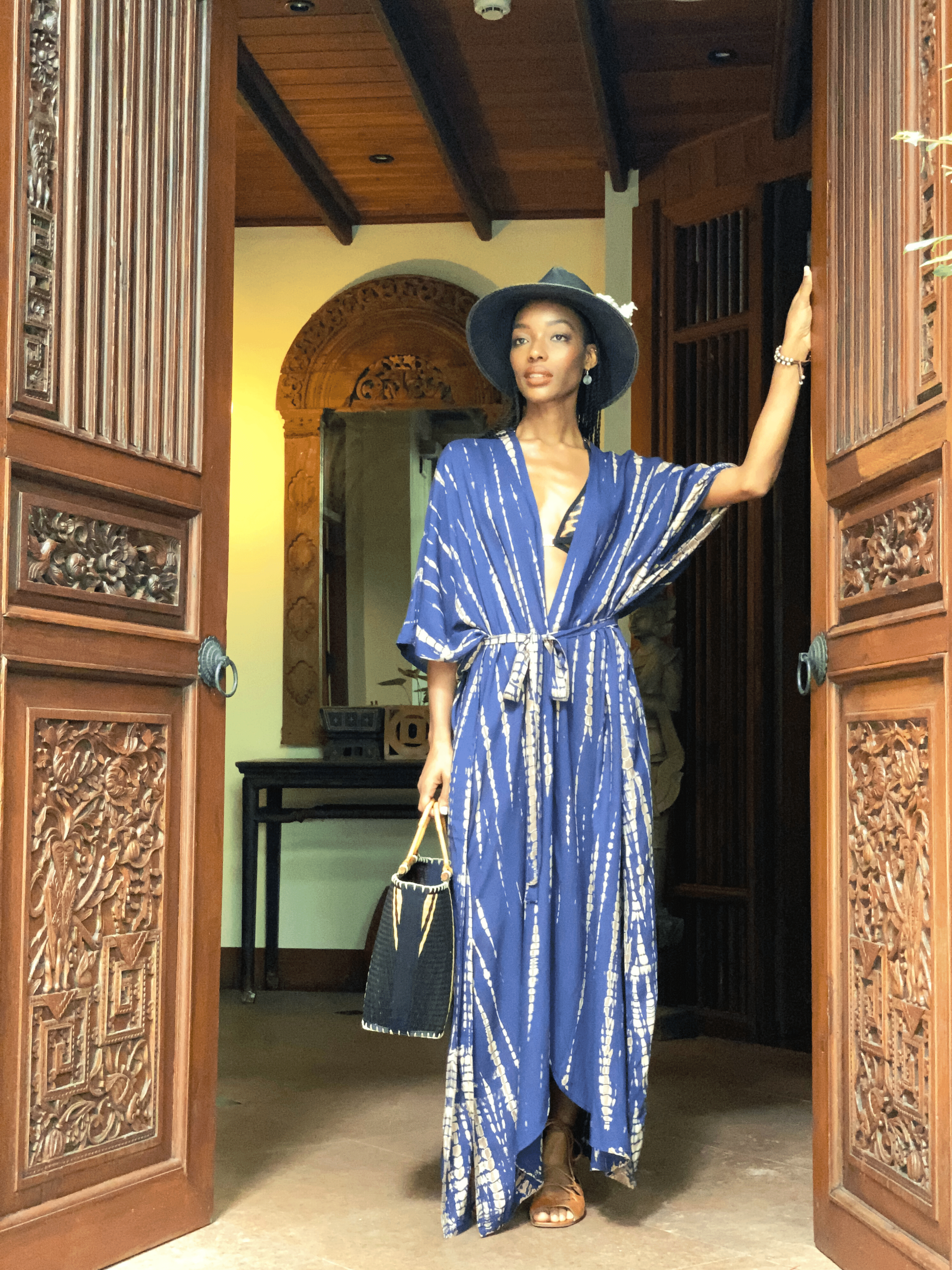 Maya Tie Dye Kaftan Kimono - Indigo