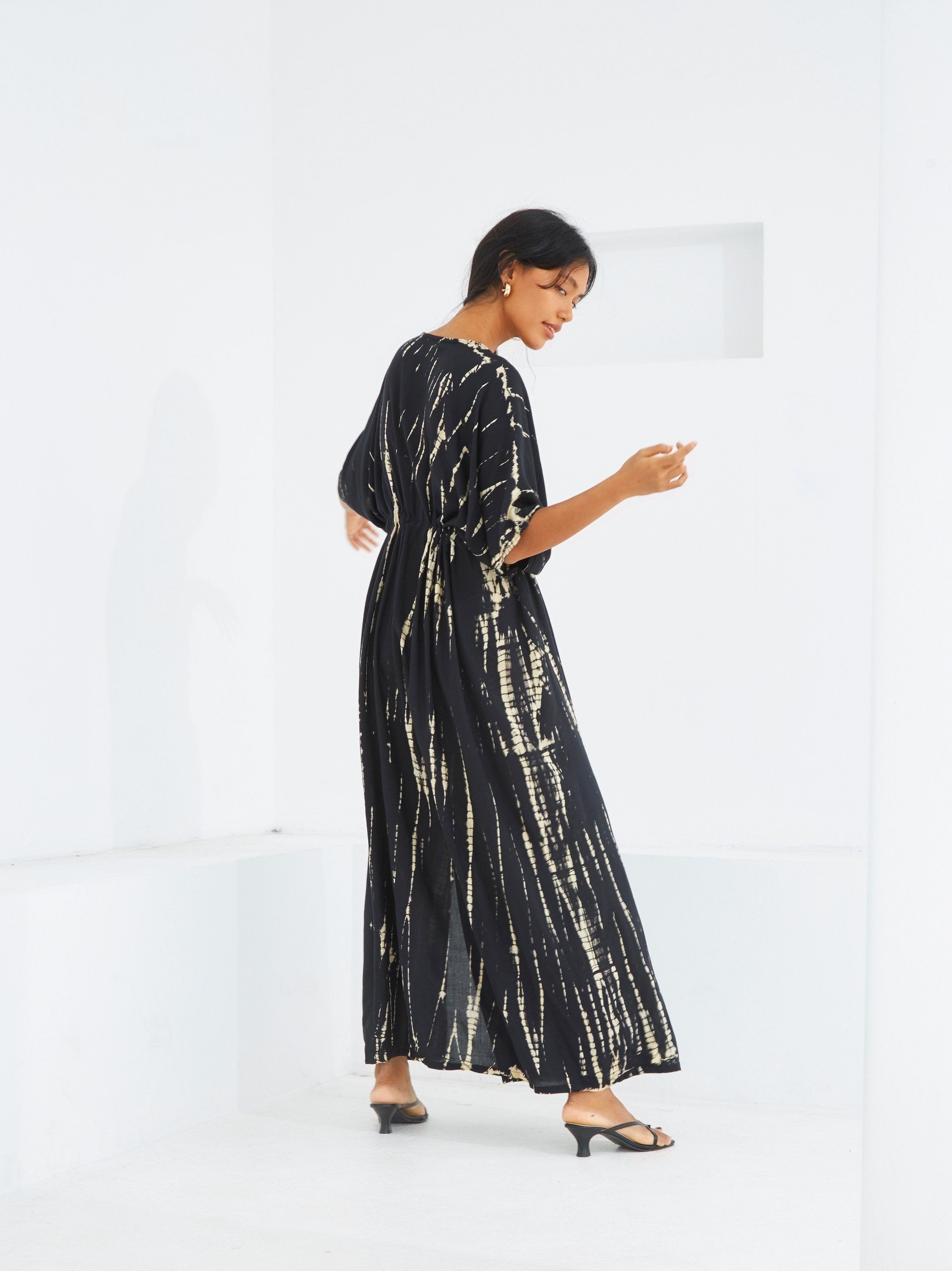 Goddess Kaftan Maxi Dress- Black Kaftan | Tie Dye Goddess Gown