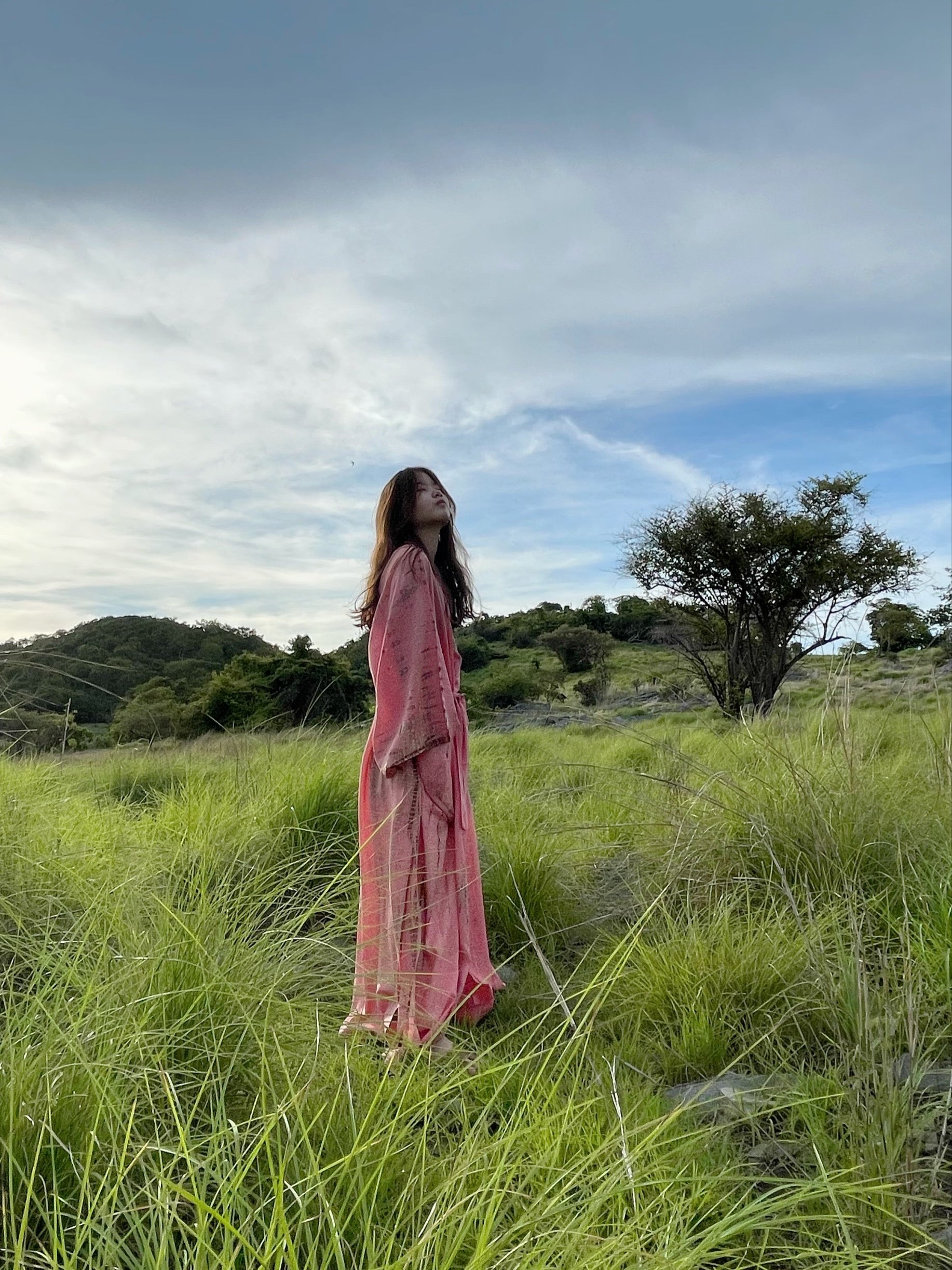 Swan Kimono Robe - Peach Pink
