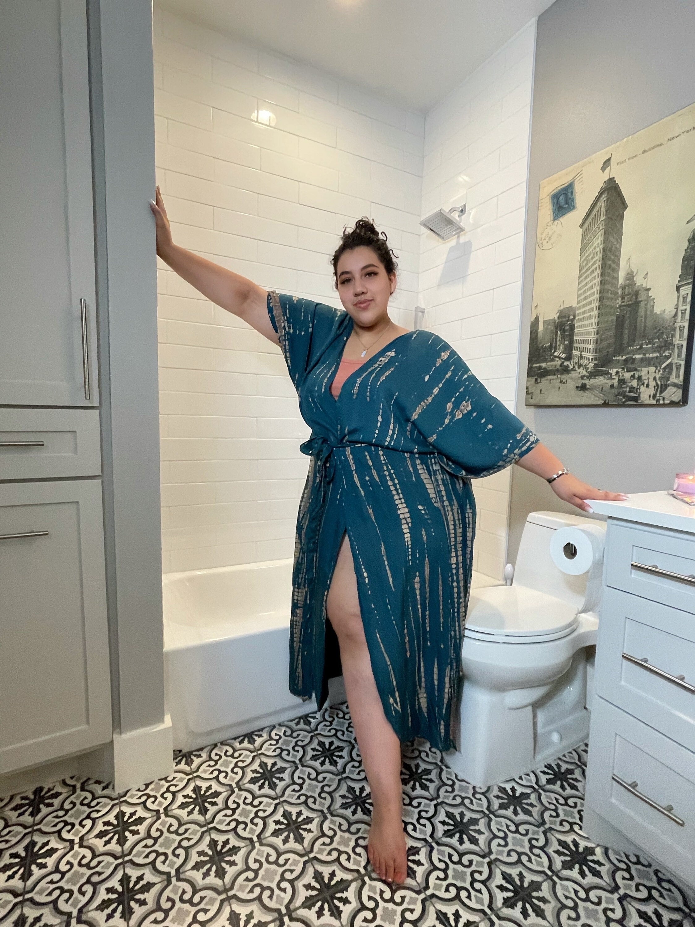 Maya Tie Dye Kaftan Kimono - Teal
