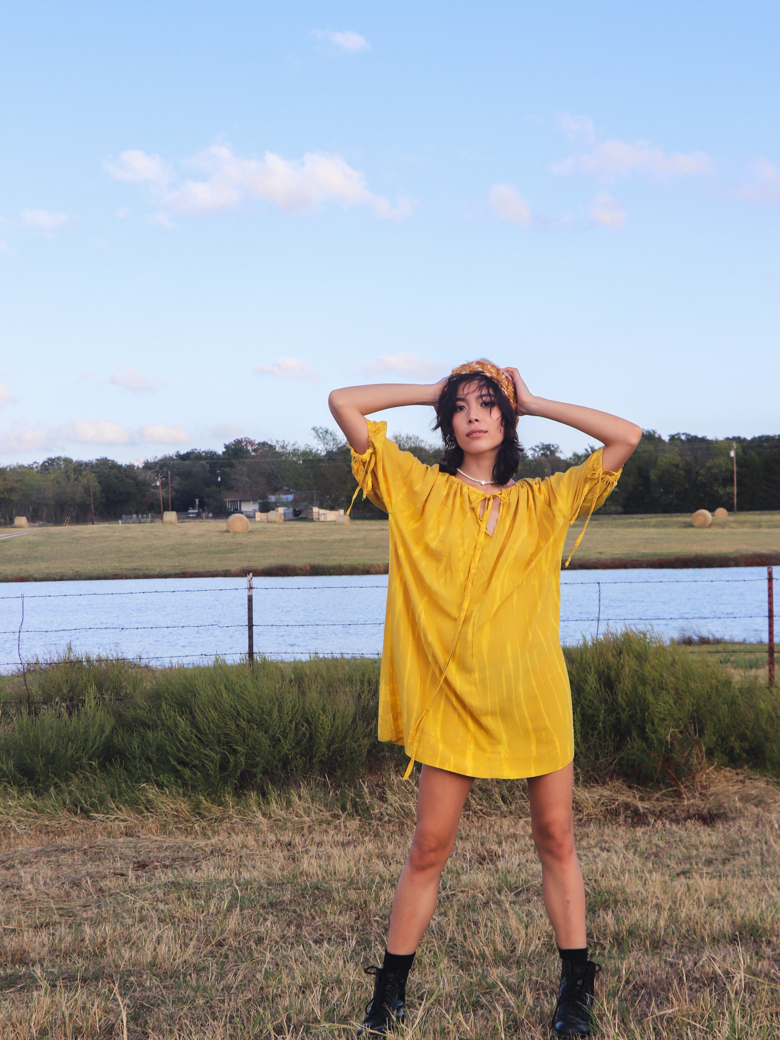 Luna Tie Dye Mini Dress - Mustard