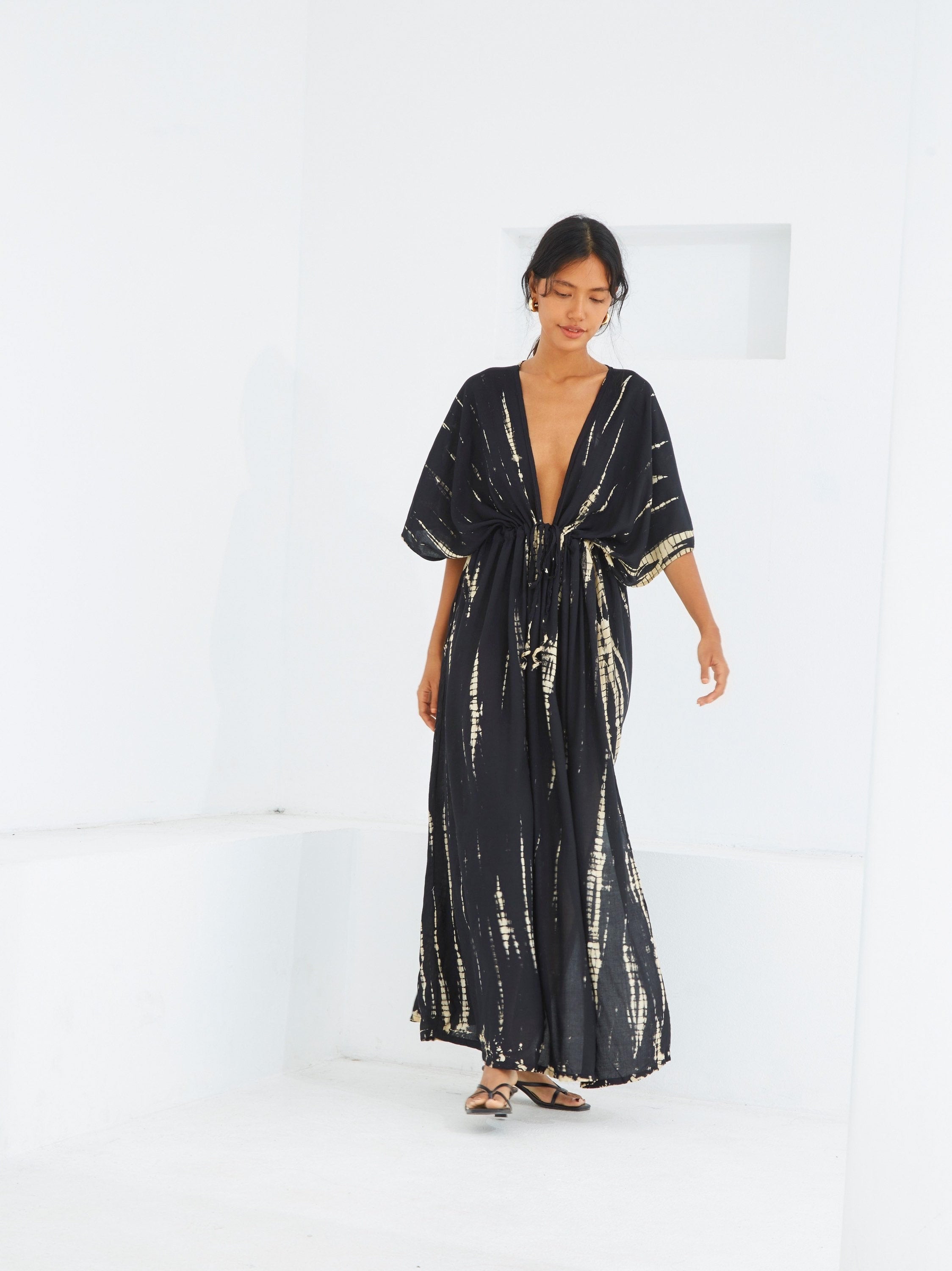Goddess Kaftan Maxi Dress- Black Kaftan | Tie Dye Goddess Gown