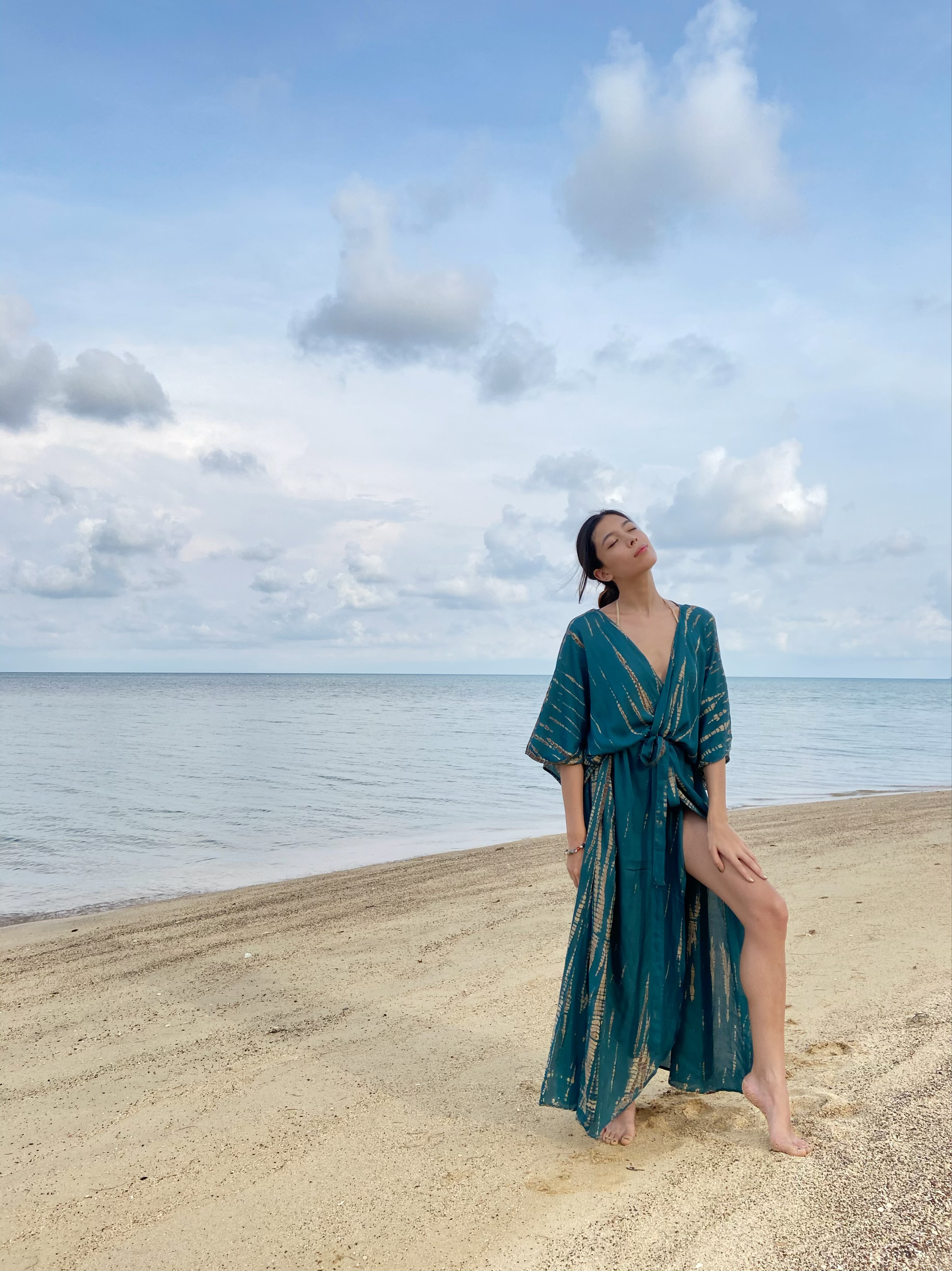 Maya Tie Dye Kaftan Kimono - Teal